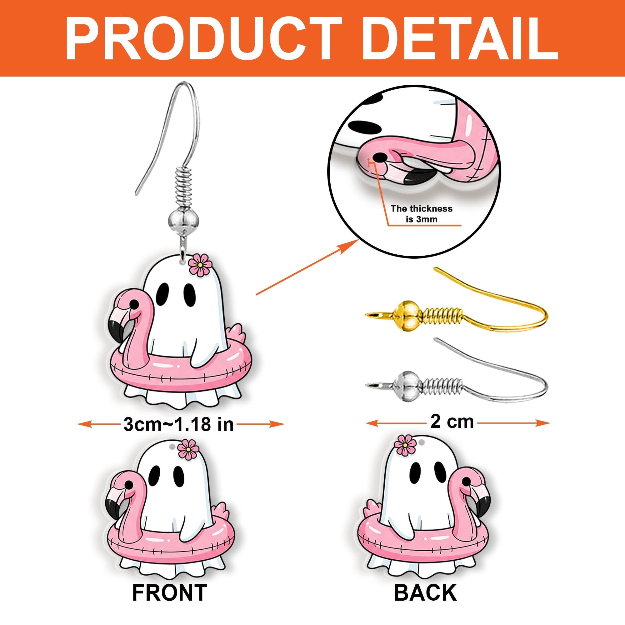 Pool Party Ghost Earrings, Flamingo Float Ghost Jewelry, Summer Spooky Dangles, Cute Ghost Gift, Vacation Theme Earrings, Beach Ghost