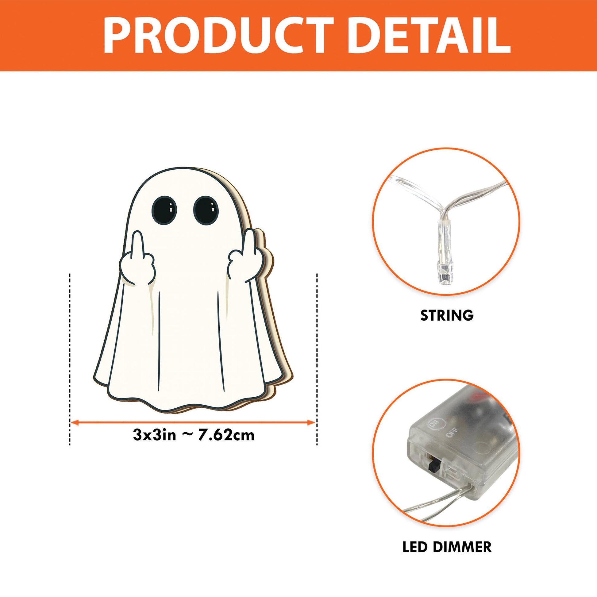 Rude Ghost String Lights – Funny Halloween Middle Finger Lights, Spooky Offensive Ghost Decor for Sassy Adults & Goth Humor Lovers