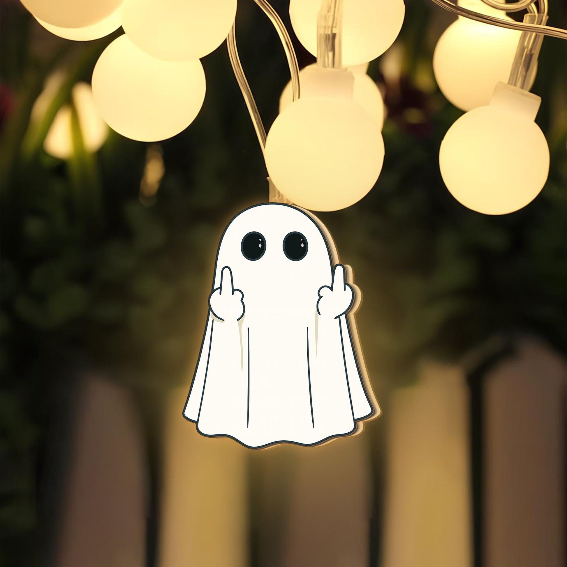 Rude Ghost String Lights – Funny Halloween Middle Finger Lights, Spooky Offensive Ghost Decor for Sassy Adults & Goth Humor Lovers