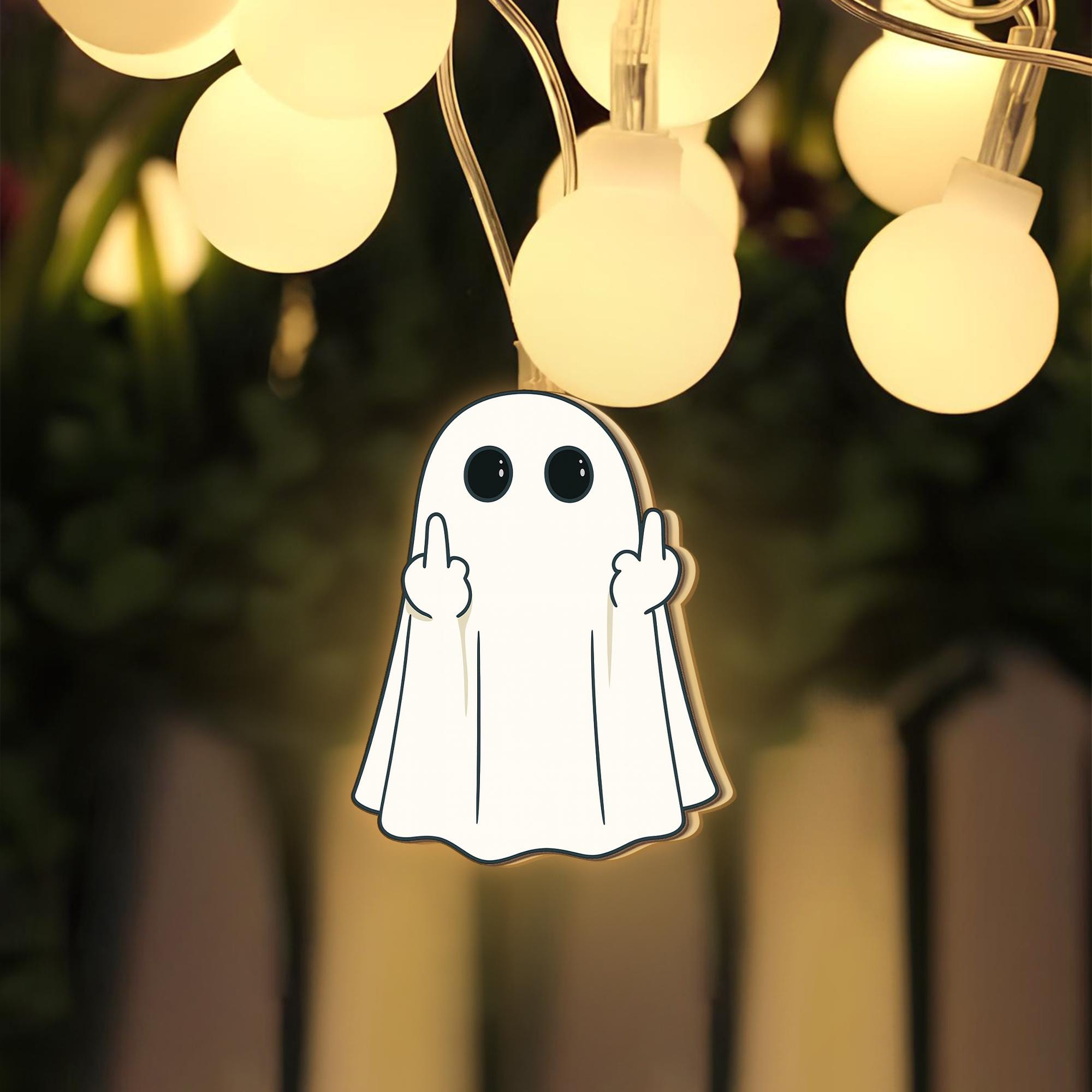 Rude Ghost String Lights – Funny Halloween Middle Finger Lights, Spooky Offensive Ghost Decor for Sassy Adults & Goth Humor Lovers