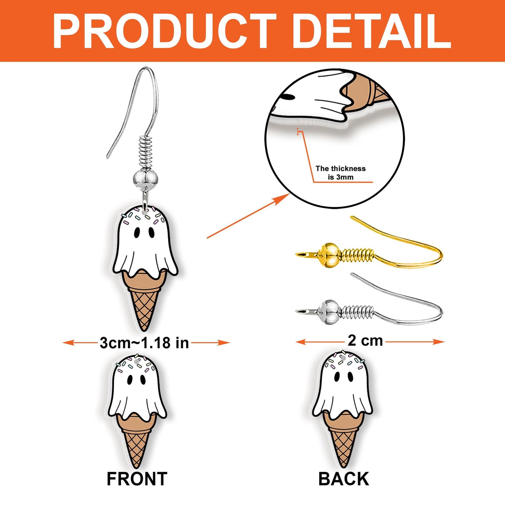 Ghost Ice Cream Earrings, Spooky Sweet Treat Dangles, Halloween Dessert Jewelry, Cute Ghost Gift, Unique Summer Goth Accessory