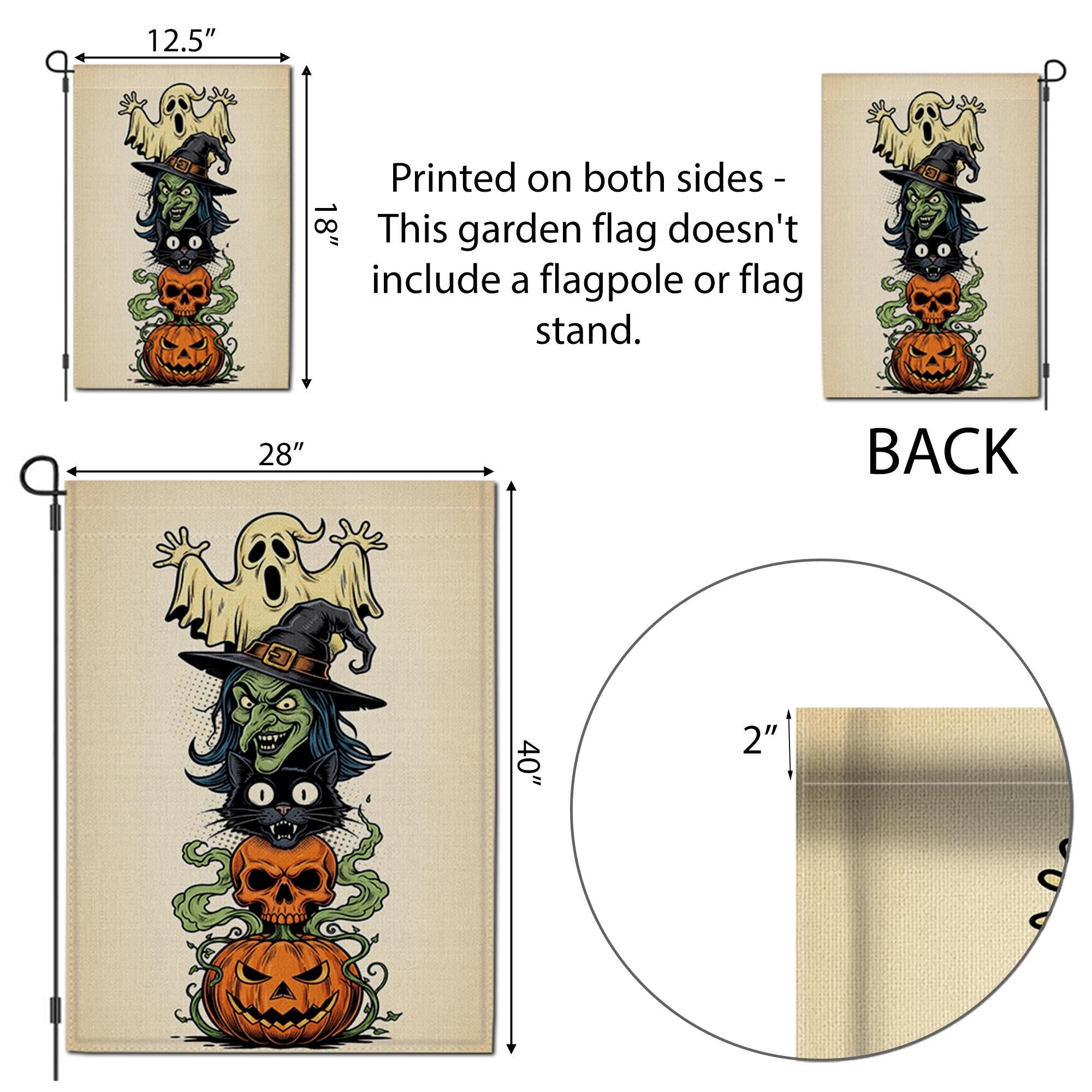 Halloween Garden Flag | Witch Ghost Black Cat Pumpkin Yard Decor | Fall Outdoor Banner | Spooky Lawn Decoration | Trick or Treat Sign