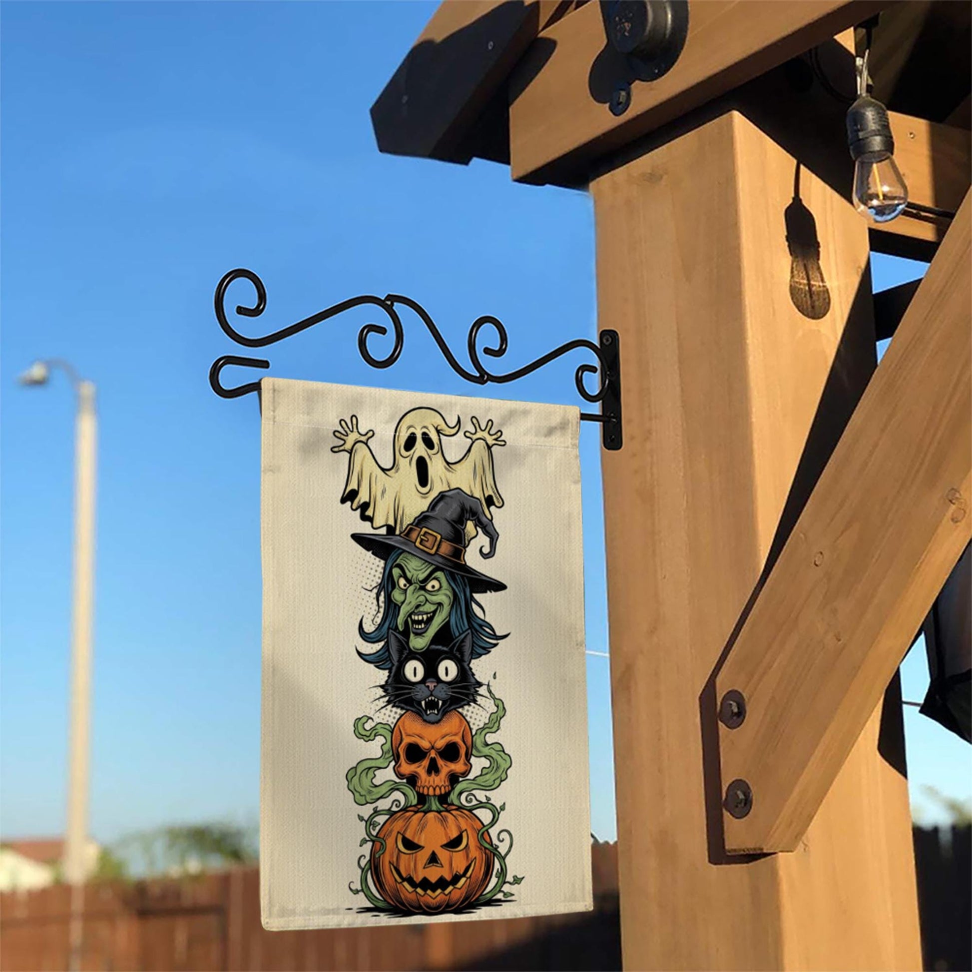 Halloween Garden Flag | Witch Ghost Black Cat Pumpkin Yard Decor | Fall Outdoor Banner | Spooky Lawn Decoration | Trick or Treat Sign