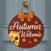 Autumn Welcome Sign, Fall Front Door Decor, Wooden Pumpkin Acorn Plaque, Rustic Fall Home Decor, Seasonal Door Hanger, Harvest Welcome