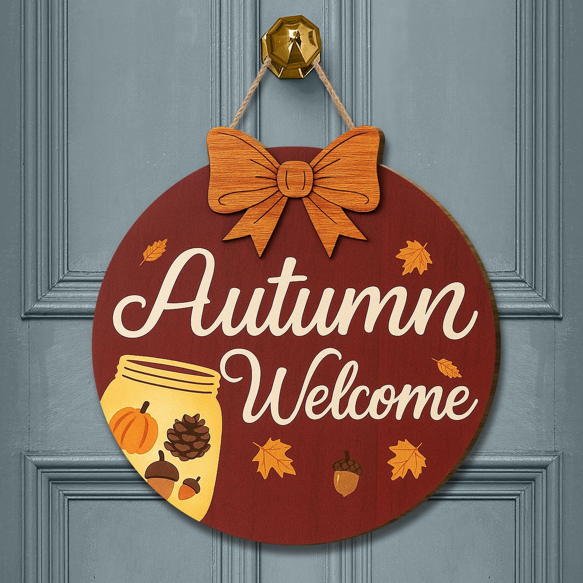 Autumn Welcome Sign, Fall Front Door Decor, Wooden Pumpkin Acorn Plaque, Rustic Fall Home Decor, Seasonal Door Hanger, Harvest Welcome