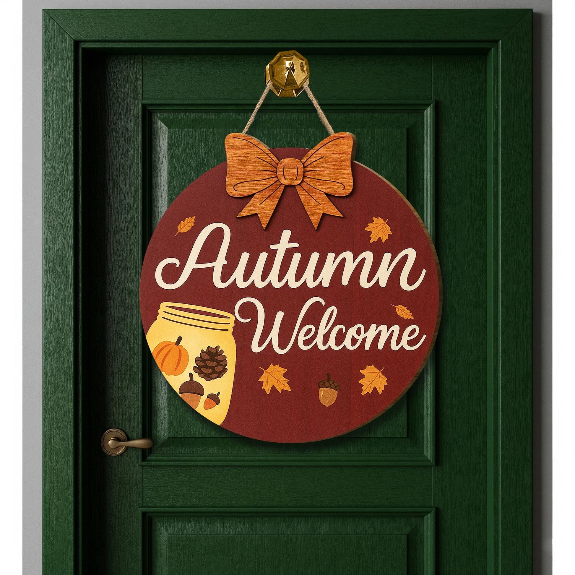 Autumn Welcome Sign, Fall Front Door Decor, Wooden Pumpkin Acorn Plaque, Rustic Fall Home Decor, Seasonal Door Hanger, Harvest Welcome