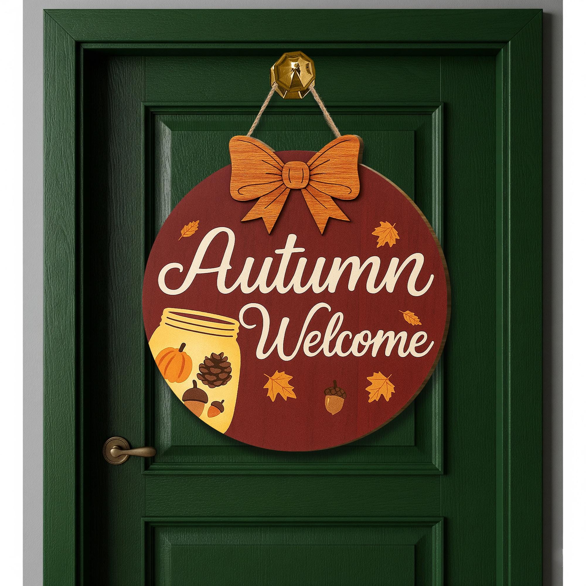Autumn Welcome Sign, Fall Front Door Decor, Wooden Pumpkin Acorn Plaque, Rustic Fall Home Decor, Seasonal Door Hanger, Harvest Welcome