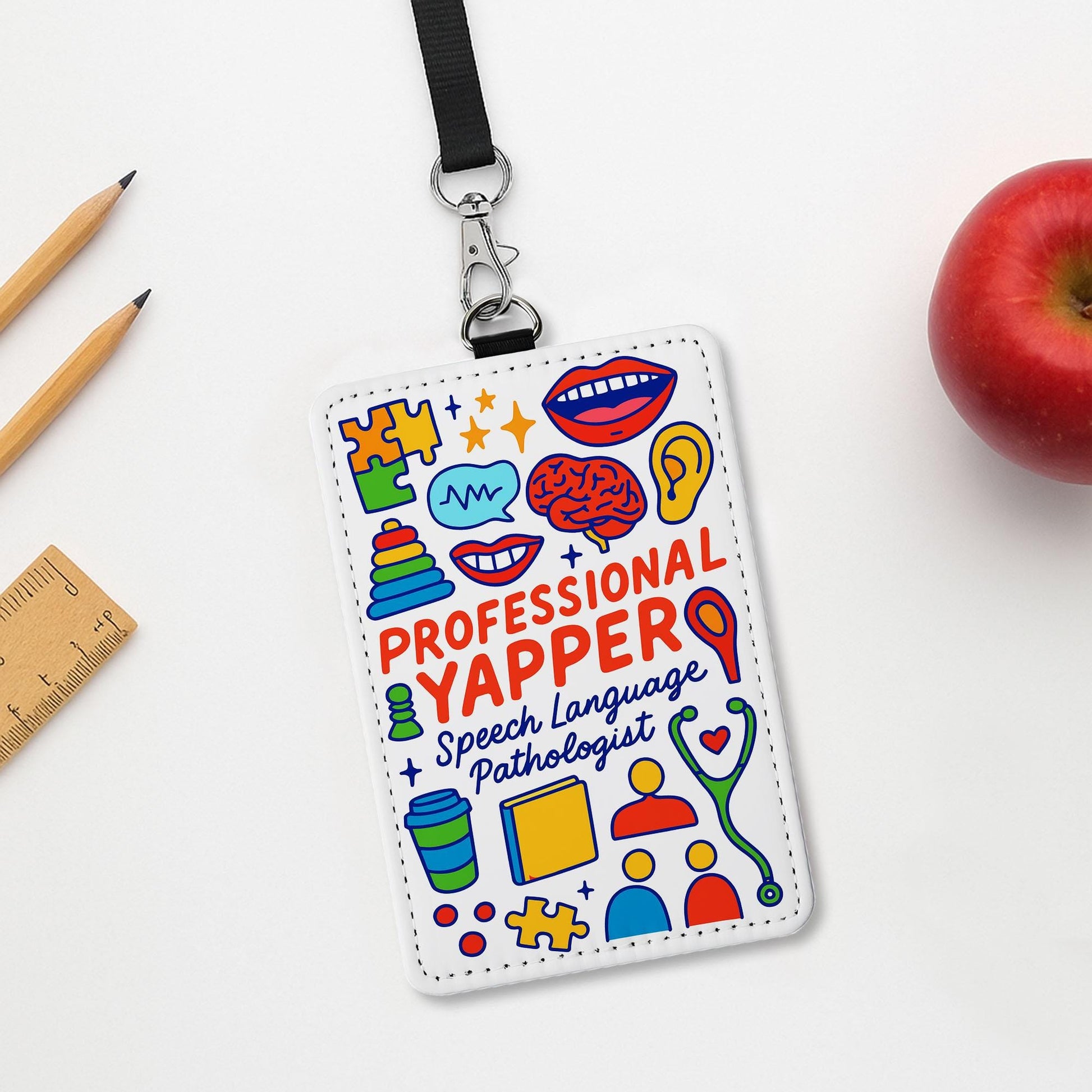 Speech Language Pathologist Badge Holder - Professional Yapper ID Tag, Funny SLP Gift, Colorful Lanyard Accessory for Therapists, Slp Badge