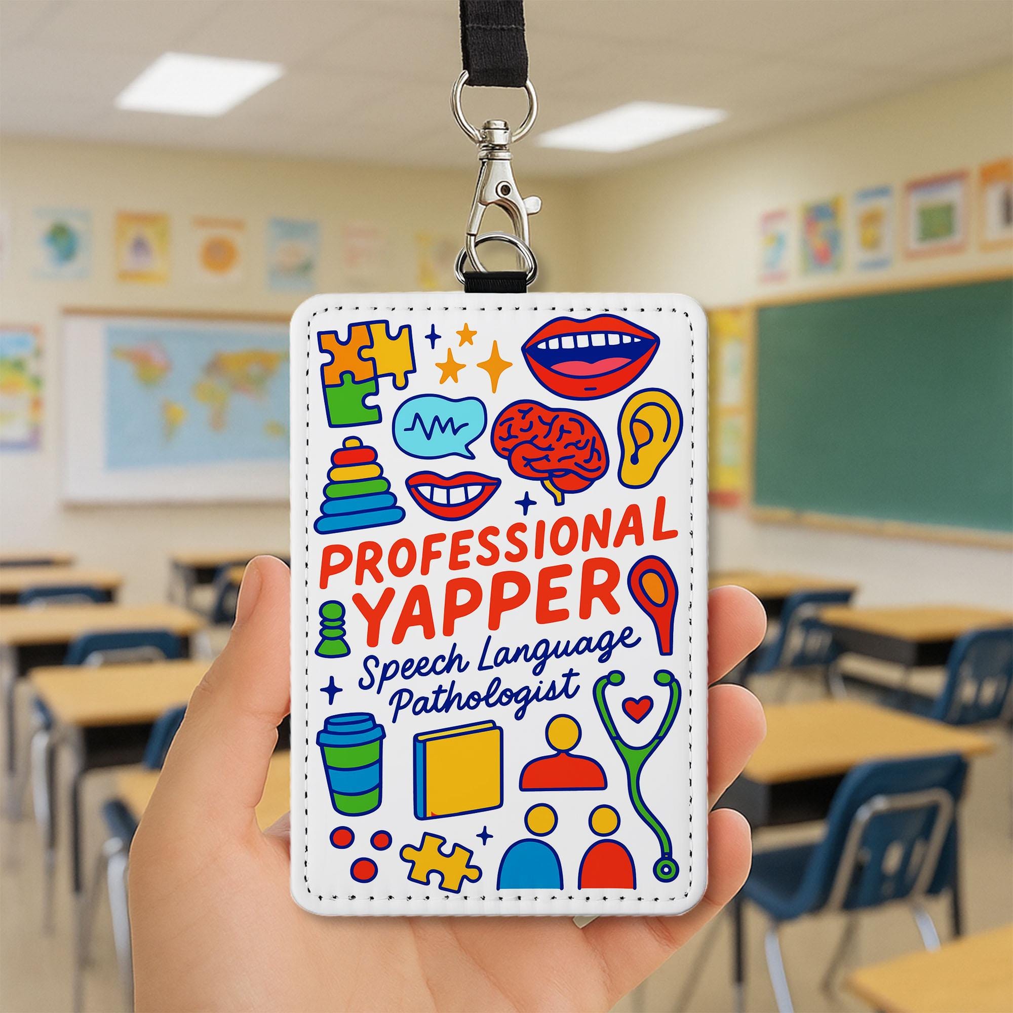 Speech Language Pathologist Badge Holder - Professional Yapper ID Tag, Funny SLP Gift, Colorful Lanyard Accessory for Therapists, Slp Badge