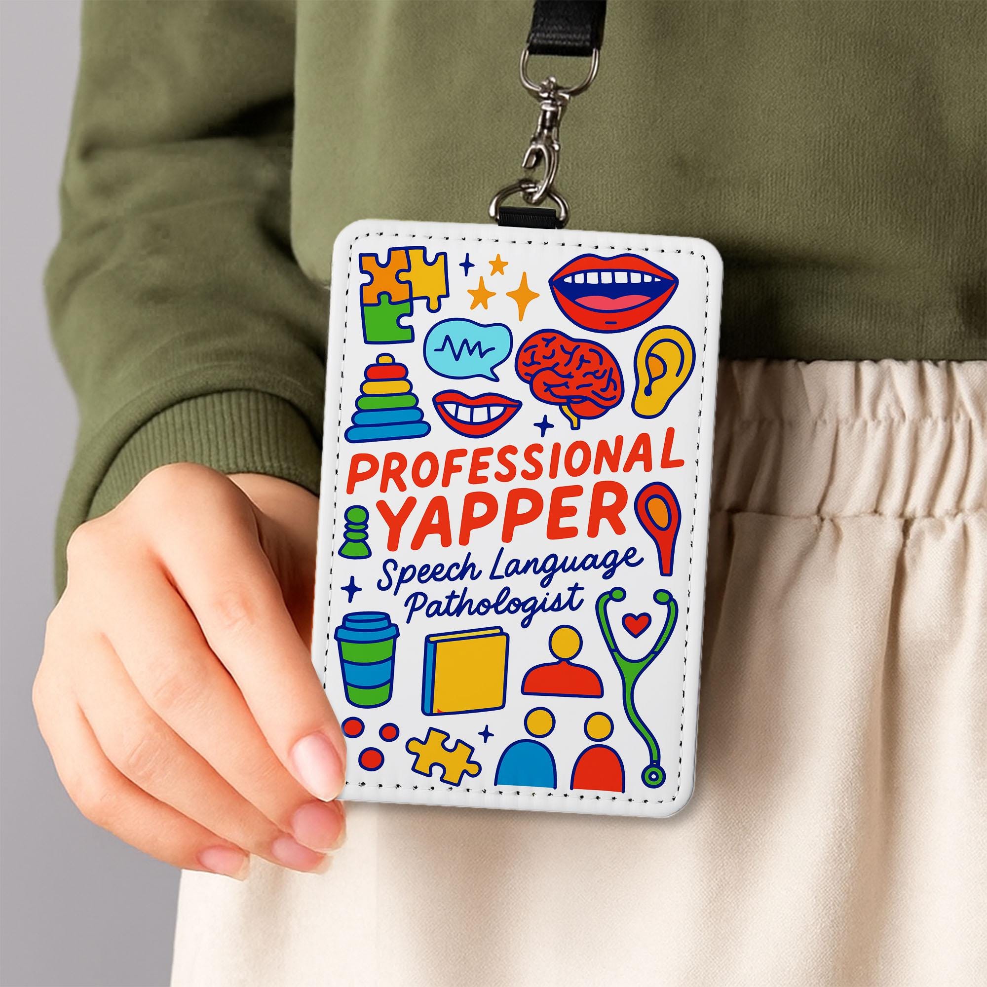 Speech Language Pathologist Badge Holder - Professional Yapper ID Tag, Funny SLP Gift, Colorful Lanyard Accessory for Therapists, Slp Badge