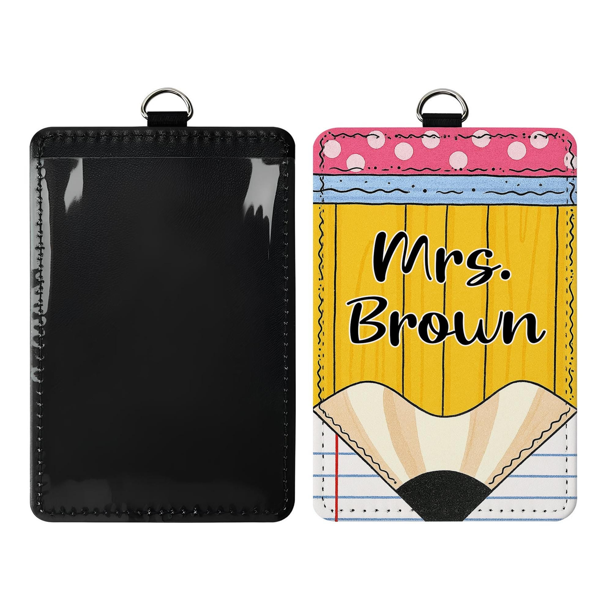 Personalized Teacher Badge Holder - Cute Pencil Design Name Tag for Classroom, Custom Lanyard ID Clip, Back to School Gift, Teacher Gift