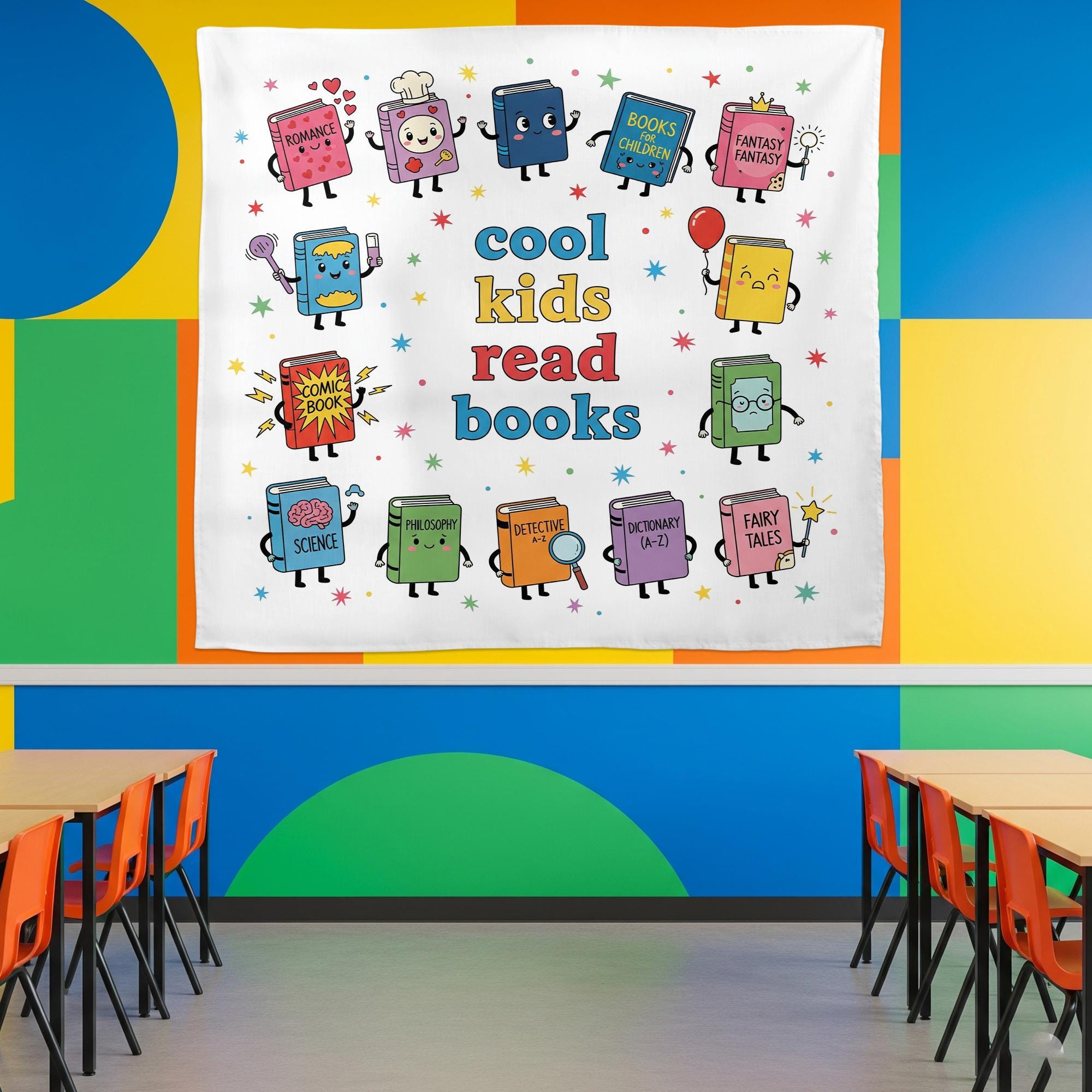 Cool Kids Read Books Banner - Cute Book Characters Classroom Wall Decor, Library Reading Poster, Back to School Teacher Decoration