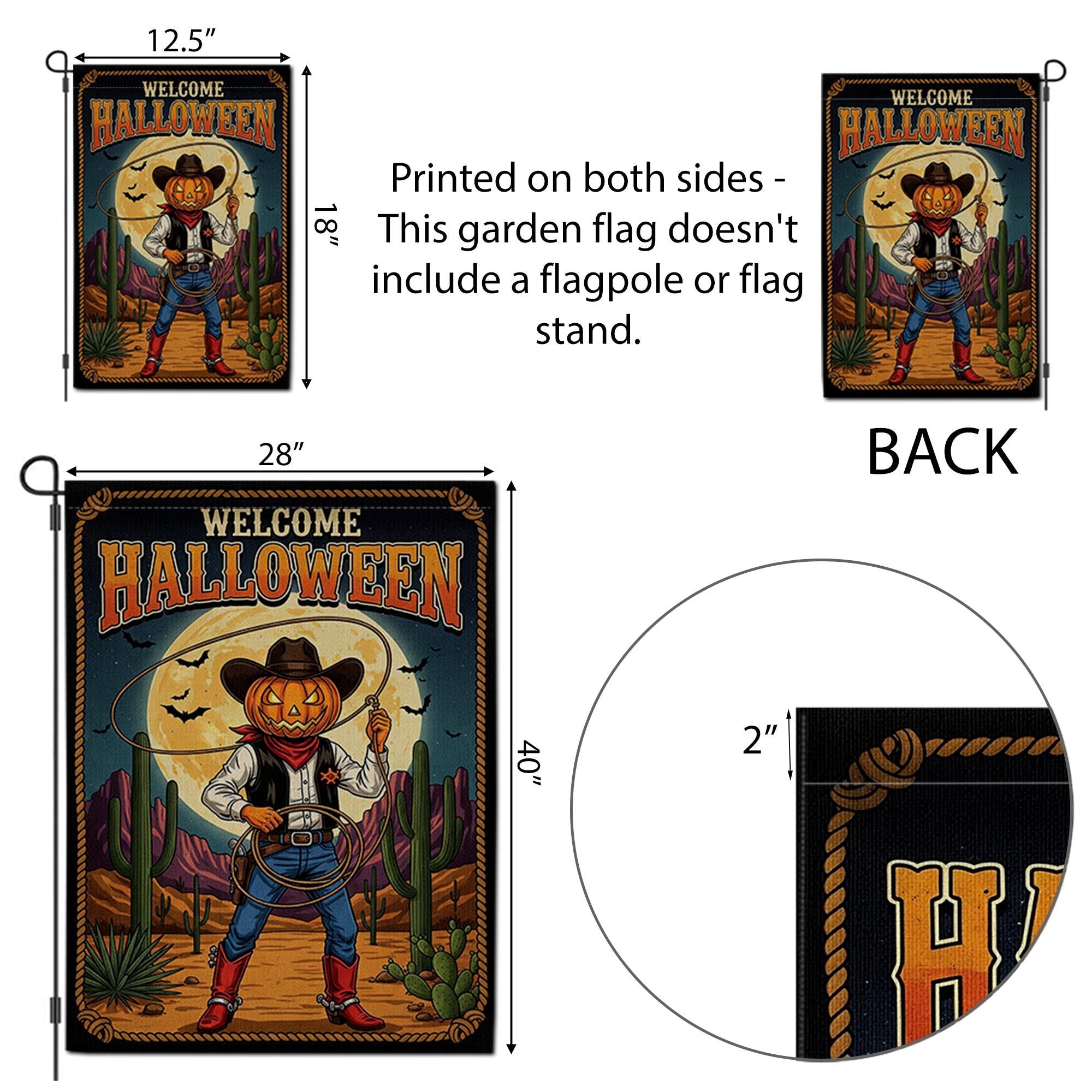 Welcome Halloween Garden Flag | Western Pumpkin Cowboy Yard Banner | Fall Outdoor Rustic Decor | Spooky Southwestern Sign