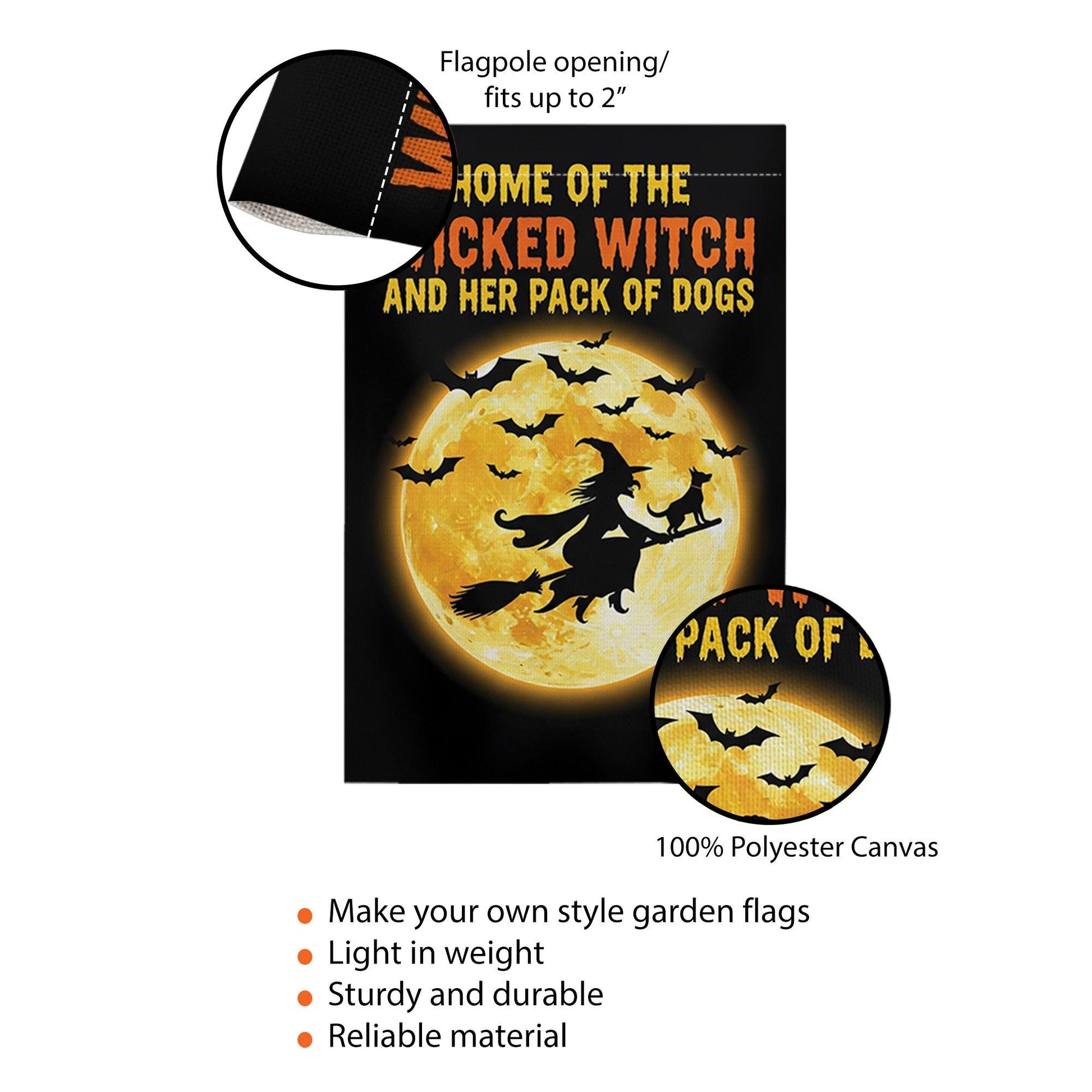 Wicked Witch Dog Pack Garden Flag | Halloween Moon Yard Banner | Spooky Dog Lover Outdoor Decor | Funny Fall Witch Sign