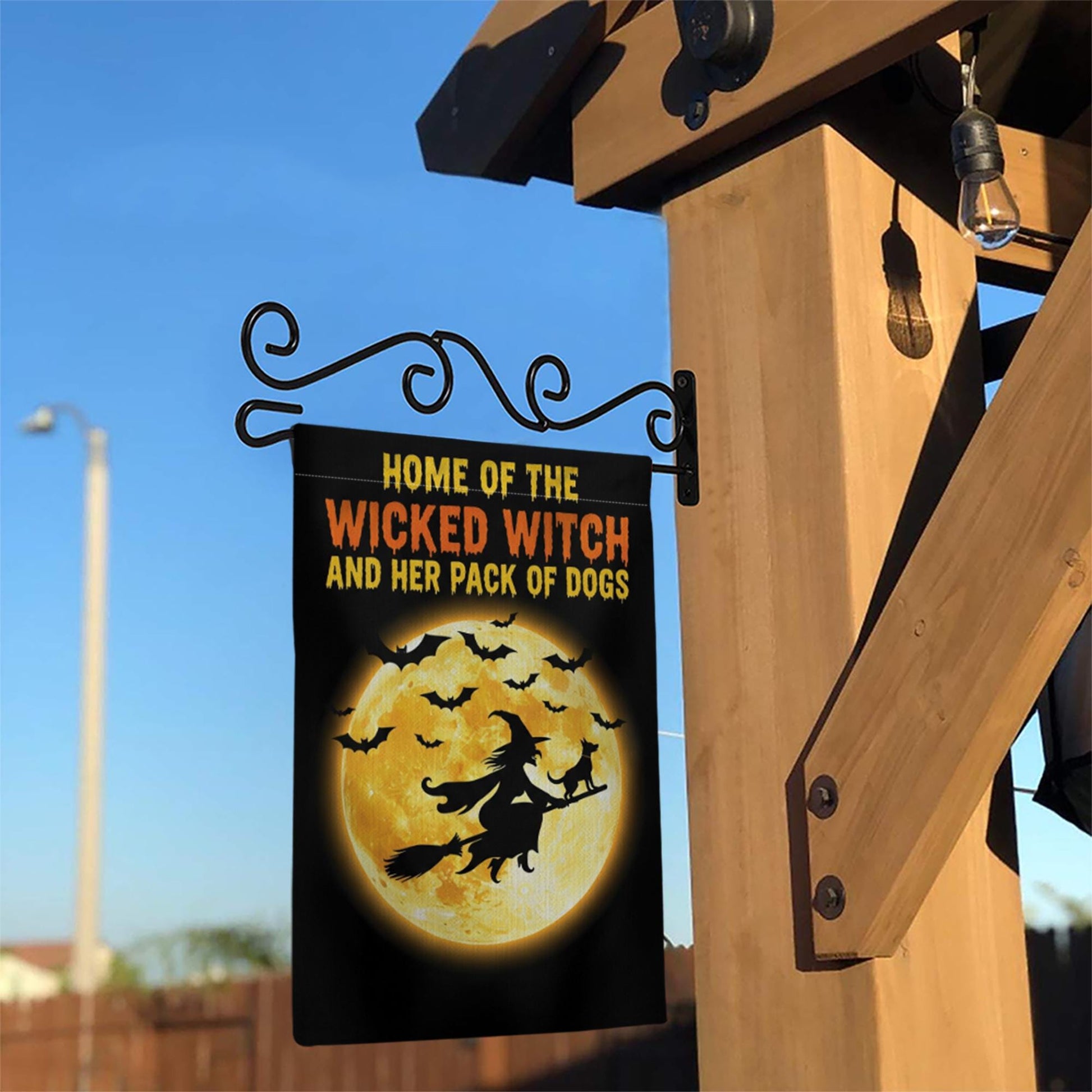 Wicked Witch Dog Pack Garden Flag | Halloween Moon Yard Banner | Spooky Dog Lover Outdoor Decor | Funny Fall Witch Sign