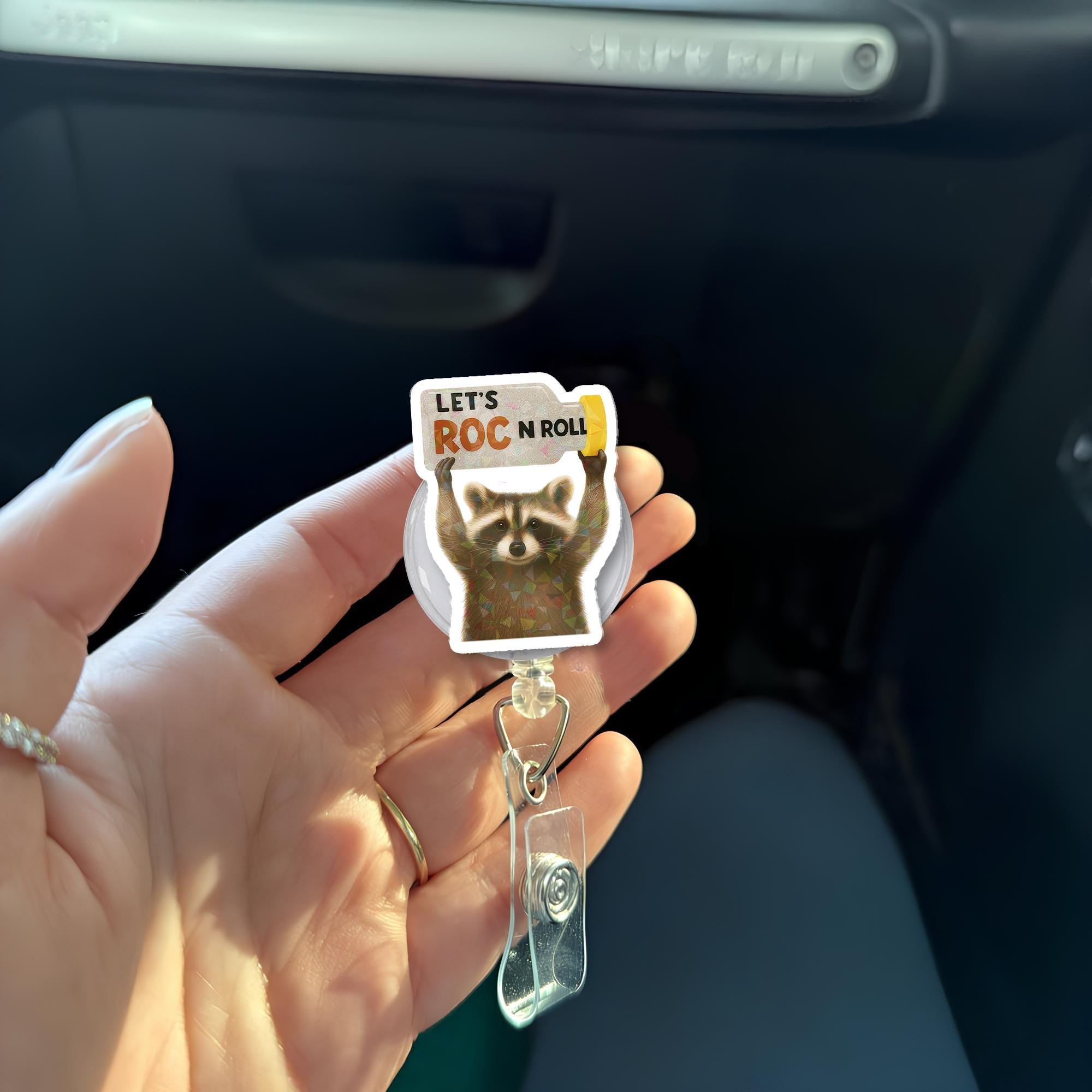 ROC n roll Nurse Badge Reel – Funny Raccoon id Holder for rn, CRNA, ICU Staff, Cute Medical Badge Clip Gift for Healthcare Workers