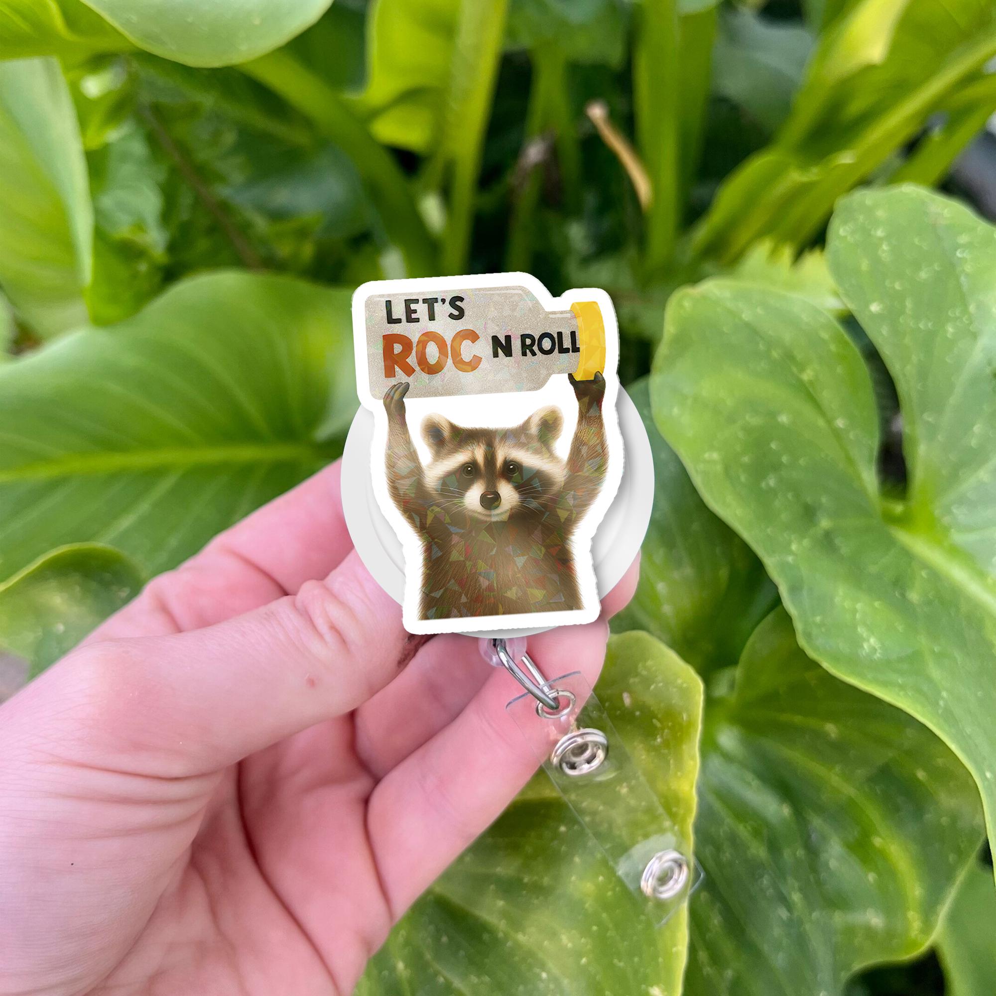 ROC n roll Nurse Badge Reel – Funny Raccoon id Holder for rn, CRNA, ICU Staff, Cute Medical Badge Clip Gift for Healthcare Workers