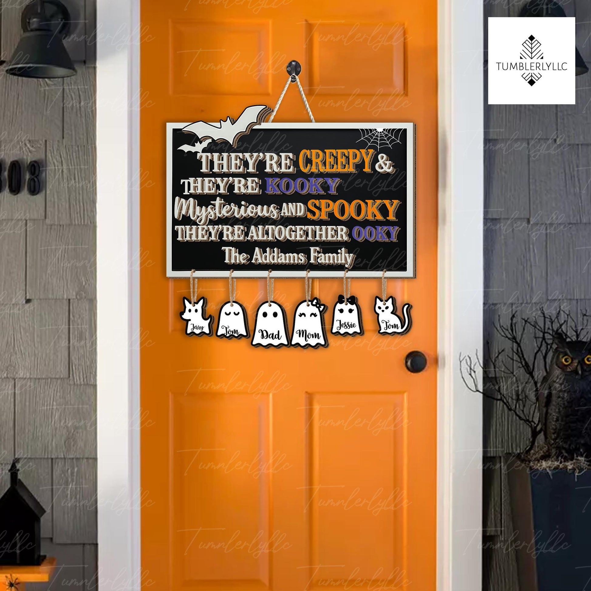 Custom Family Halloween Sign | Creepy Spooky Kooky Wall Decor | Personalized Ghost Family Name Plaque | Fall Halloween Home Decor