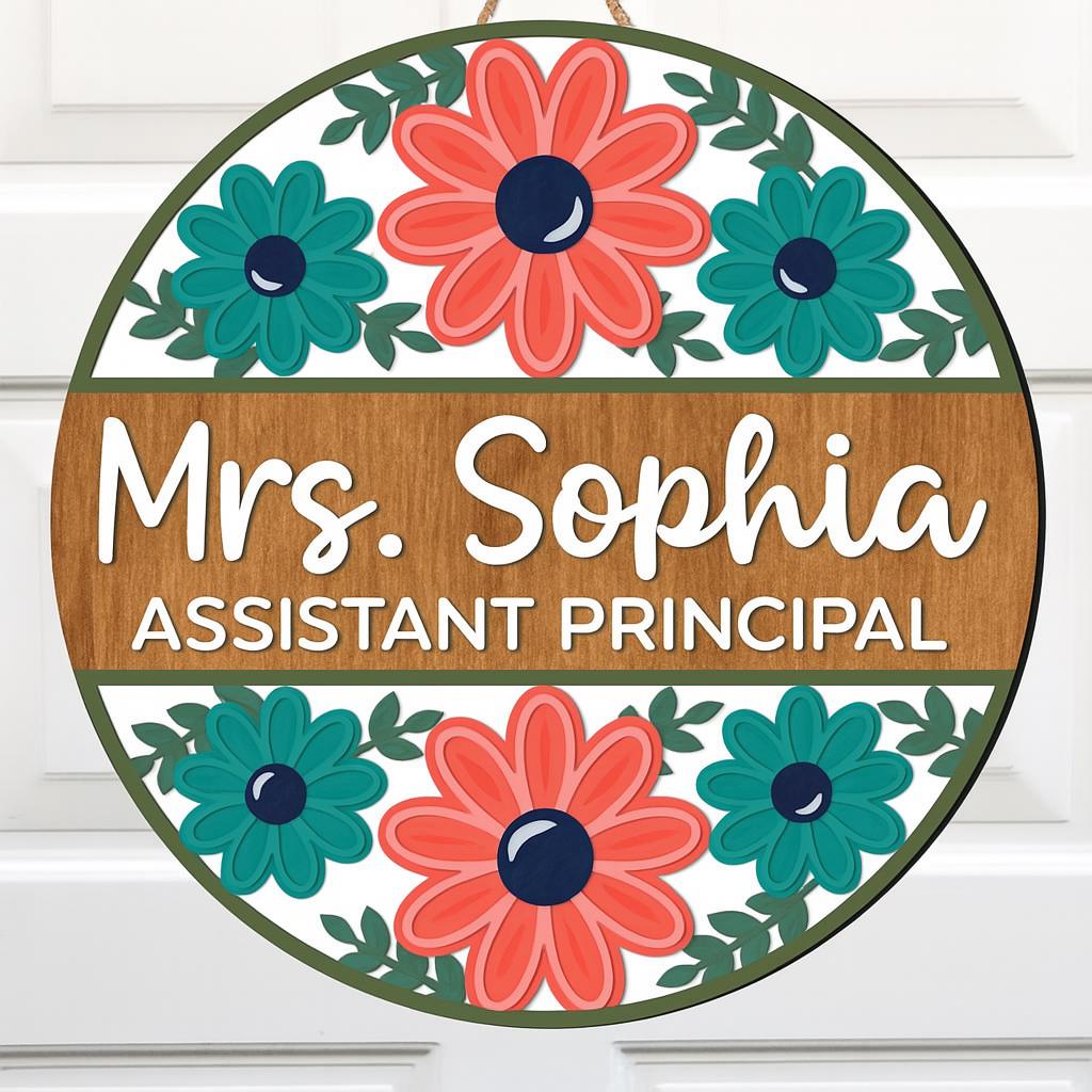 Personalized Assistant Principal Door Sign | Custom Floral Office Name Plaque | Teacher Admin Gift | Classroom Door Hanger | School Decor