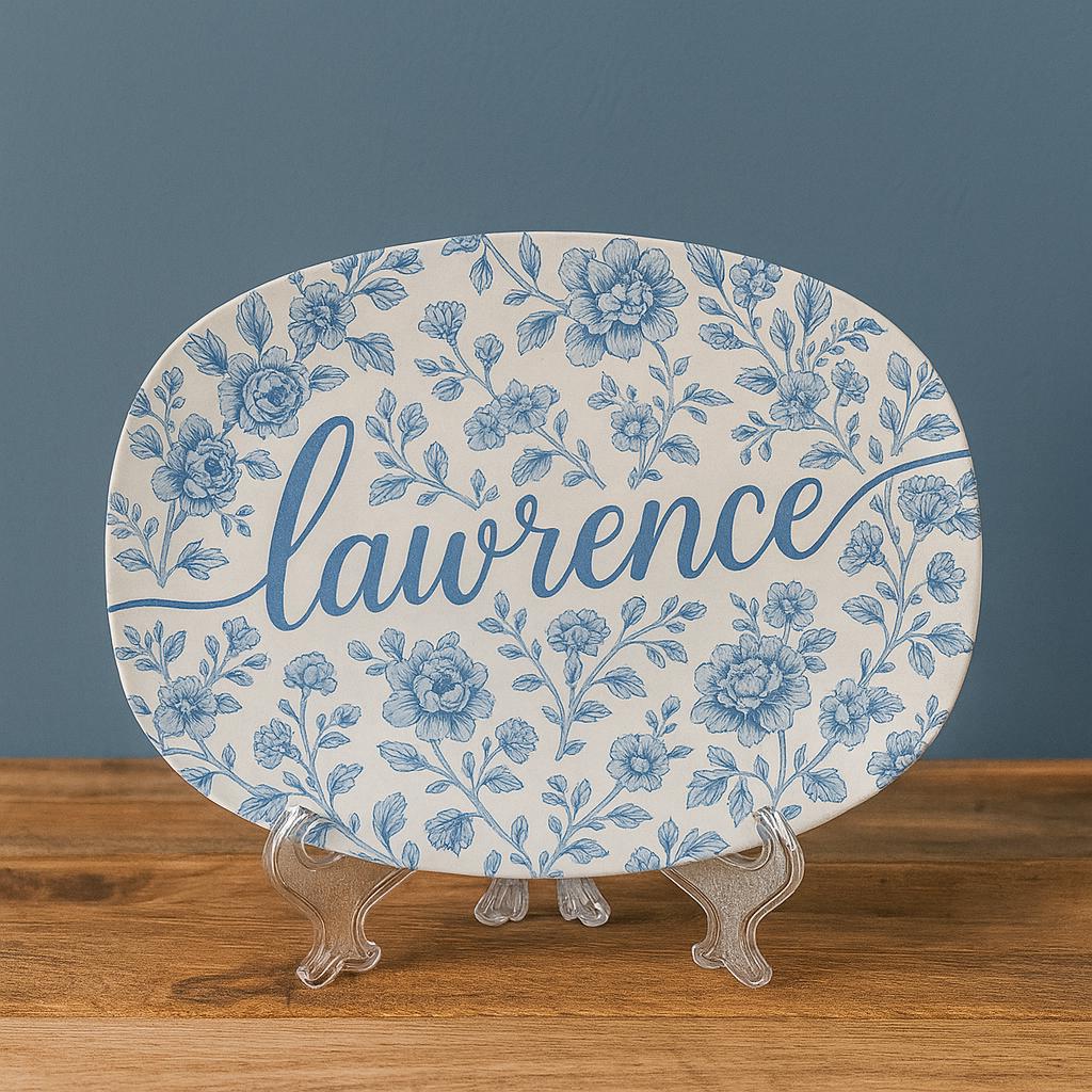Custom Toile de Jouy Name Platter | Personalized Blue Floral Plate | Wedding Gift | Housewarming Present | Elegant Kitchen DECOR only
