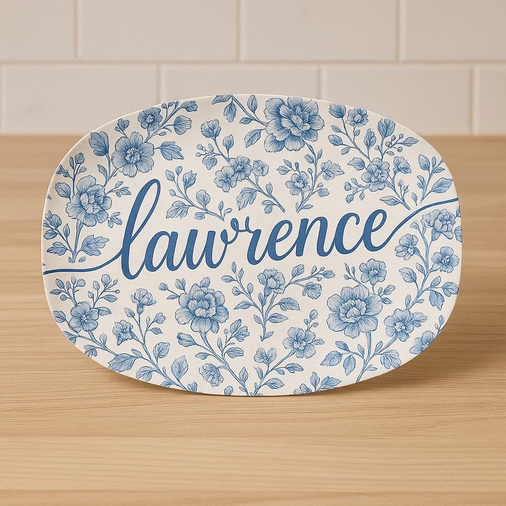 Custom Toile de Jouy Name Platter | Personalized Blue Floral Plate | Wedding Gift | Housewarming Present | Elegant Kitchen DECOR only