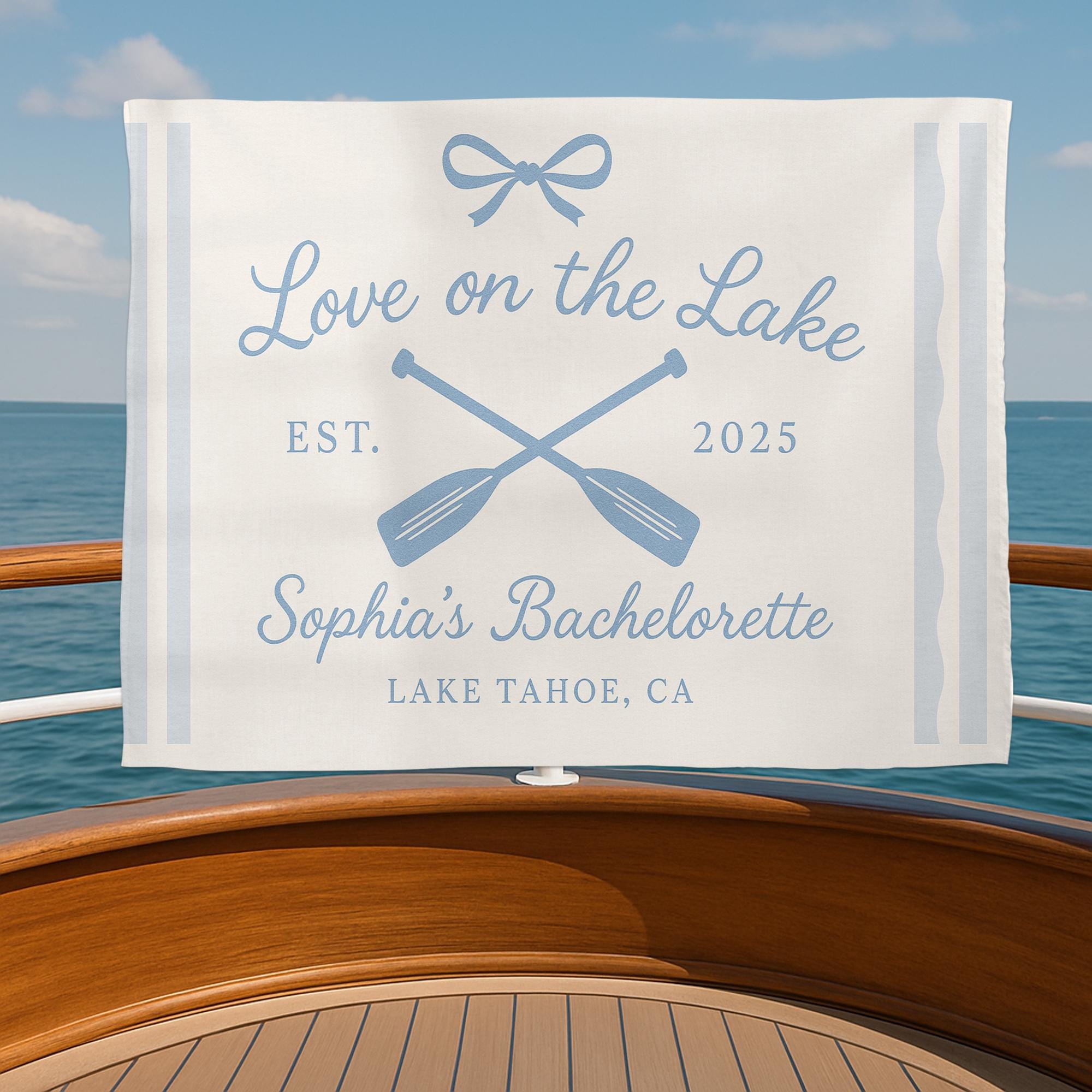 Custom Lake Bachelorette Banner | Nautical Bridal Shower Tapestry | Love on the Lake Party Decor | Personalized Boat Flag for Bride