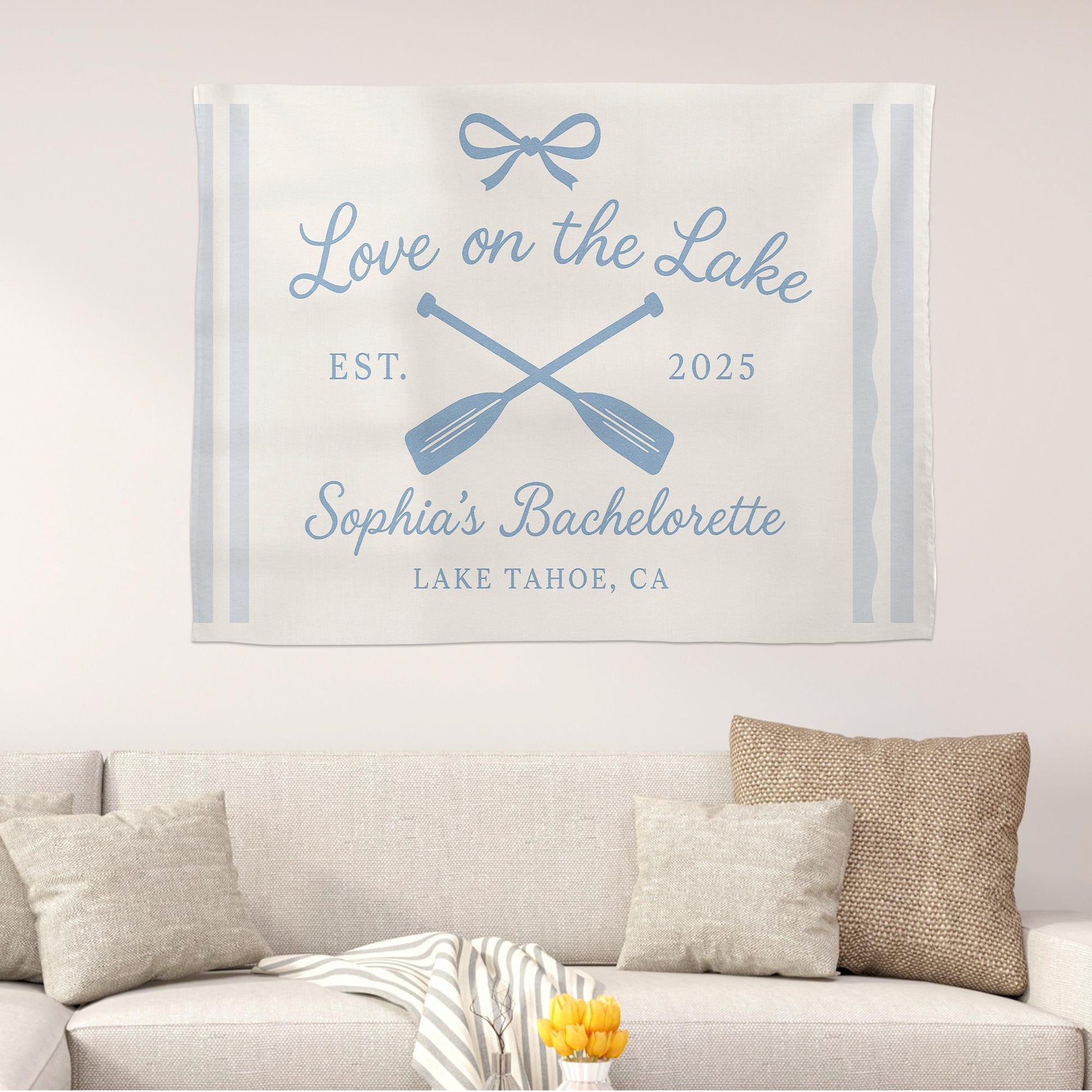Custom Lake Bachelorette Banner | Nautical Bridal Shower Tapestry | Love on the Lake Party Decor | Personalized Boat Flag for Bride