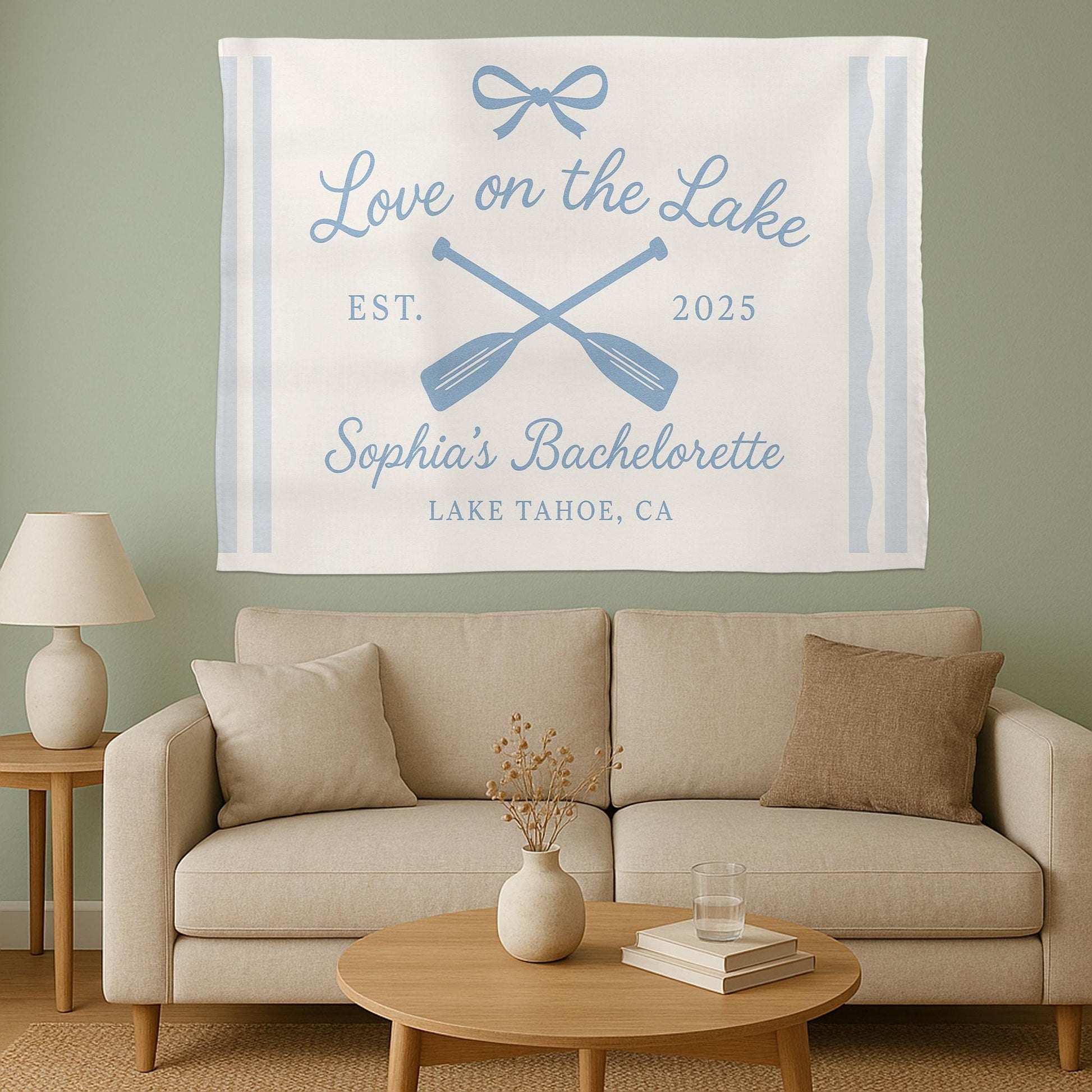 Custom Lake Bachelorette Banner | Nautical Bridal Shower Tapestry | Love on the Lake Party Decor | Personalized Boat Flag for Bride