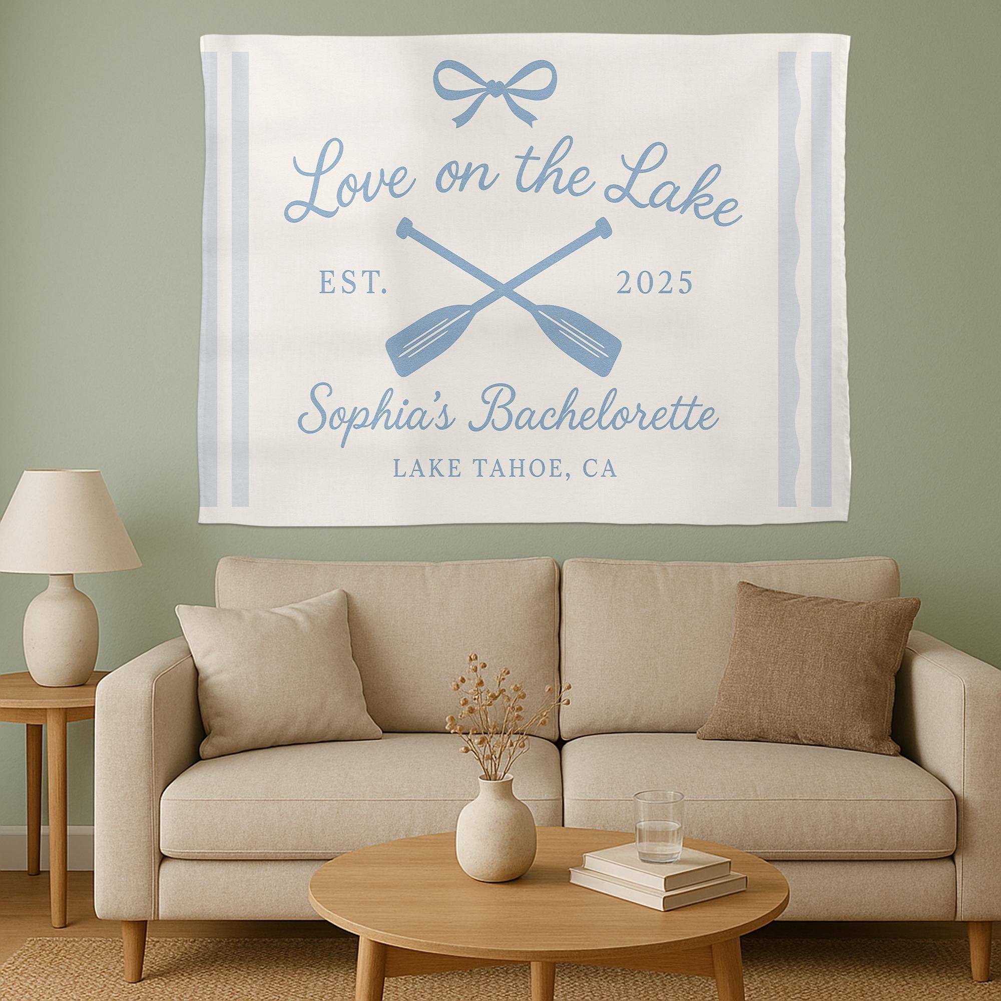 Custom Lake Bachelorette Banner | Nautical Bridal Shower Tapestry | Love on the Lake Party Decor | Personalized Boat Flag for Bride