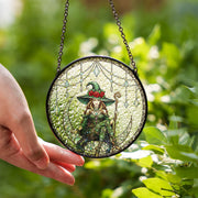Witch Suncatcher Glass Art – Green Witch Decor for Windows – Housewarming or Halloween Gift – Whimsical Fantasy Window Charm