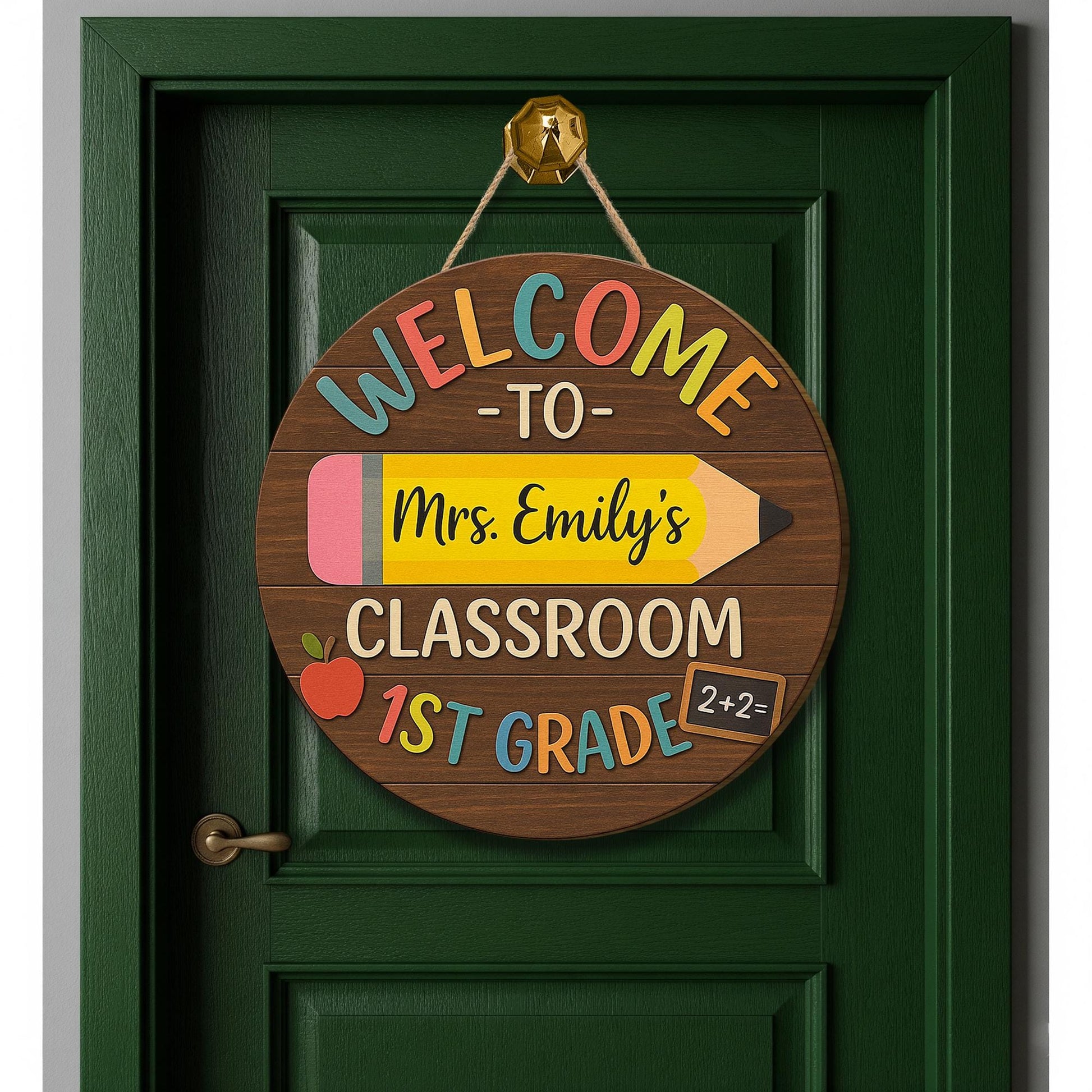 Personalized Classroom Door Sign – Custom Teacher Name Wood Welcome hanging – Back to School Decor for 1st Grade or Any Grade