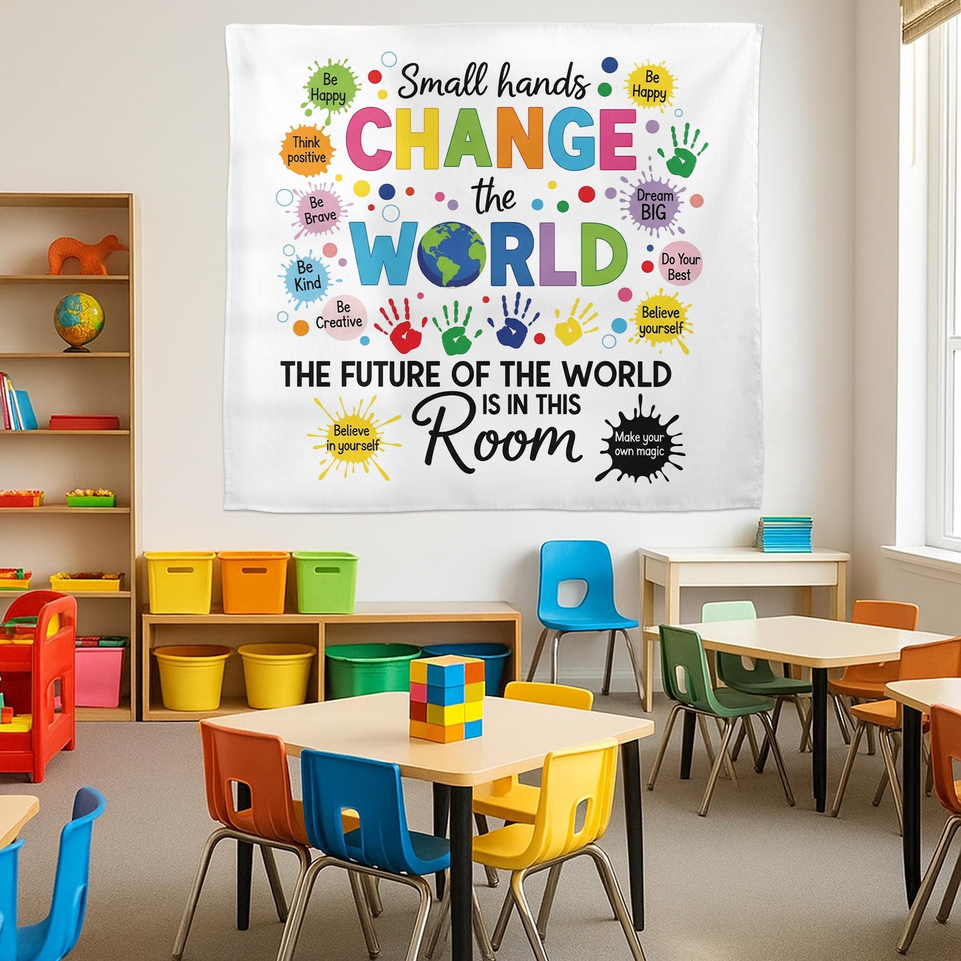 Small Hands Change the World Tapestry - Inspirational Classroom Wall Decor, Motivational Poster for Preschool & Elementary Teachers