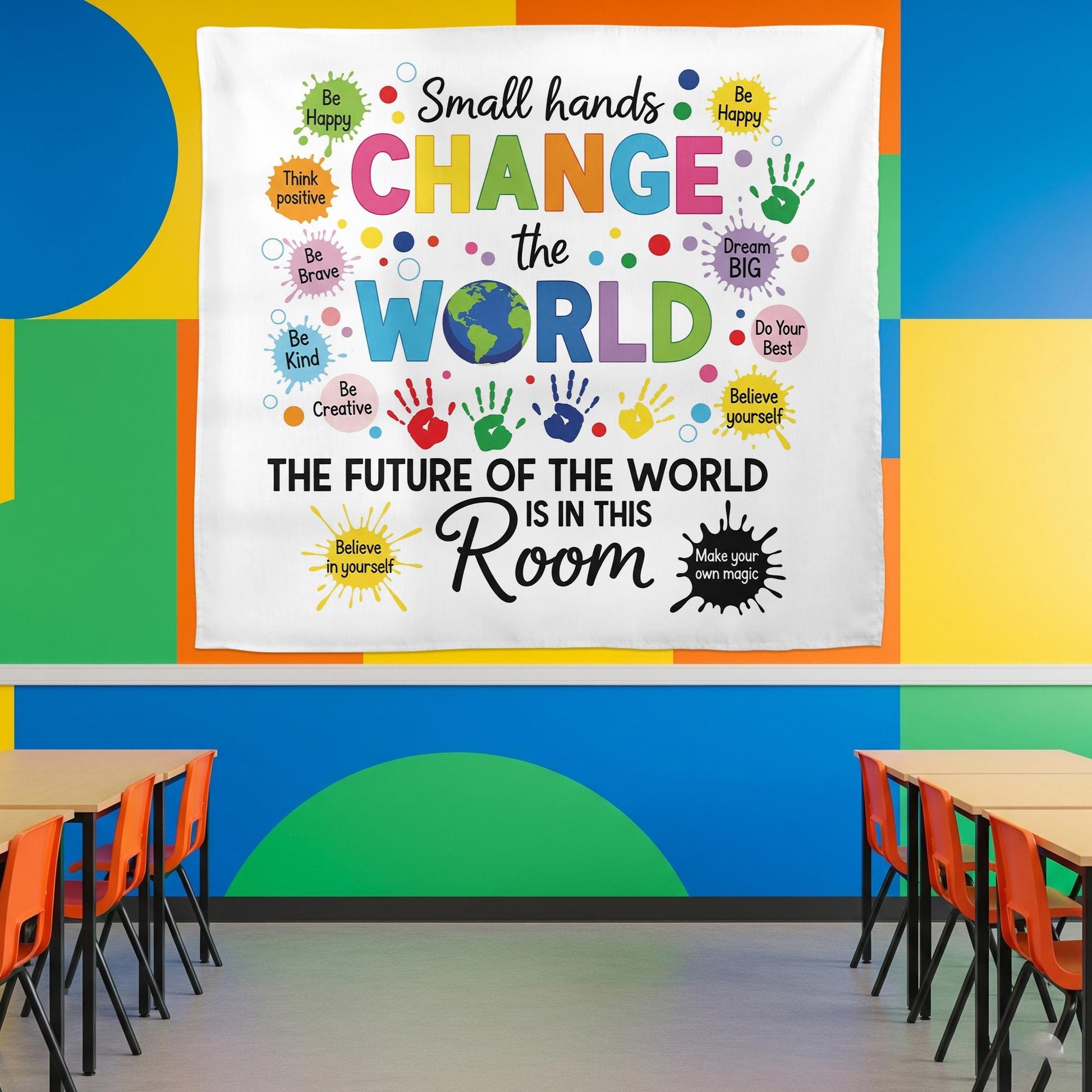 Small Hands Change the World Tapestry - Inspirational Classroom Wall Decor, Motivational Poster for Preschool & Elementary Teachers