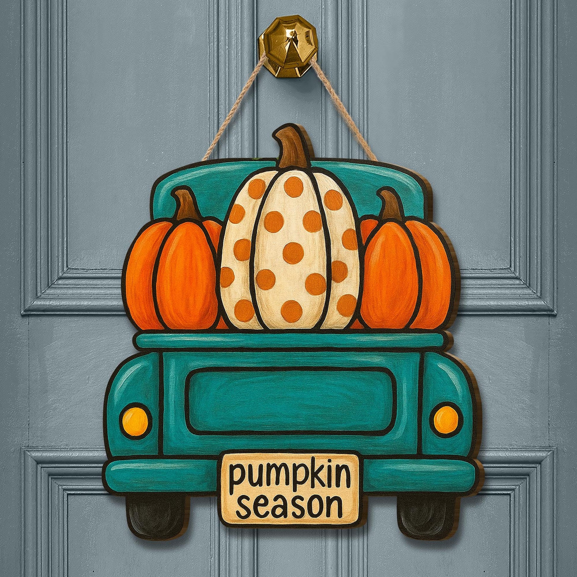 Pumpkin Season Wooden Door Sign, Fall Truck Decor, Autumn Wooden Sign, Farmhouse Pumpkin Decor, Rustic Front Door Hanging