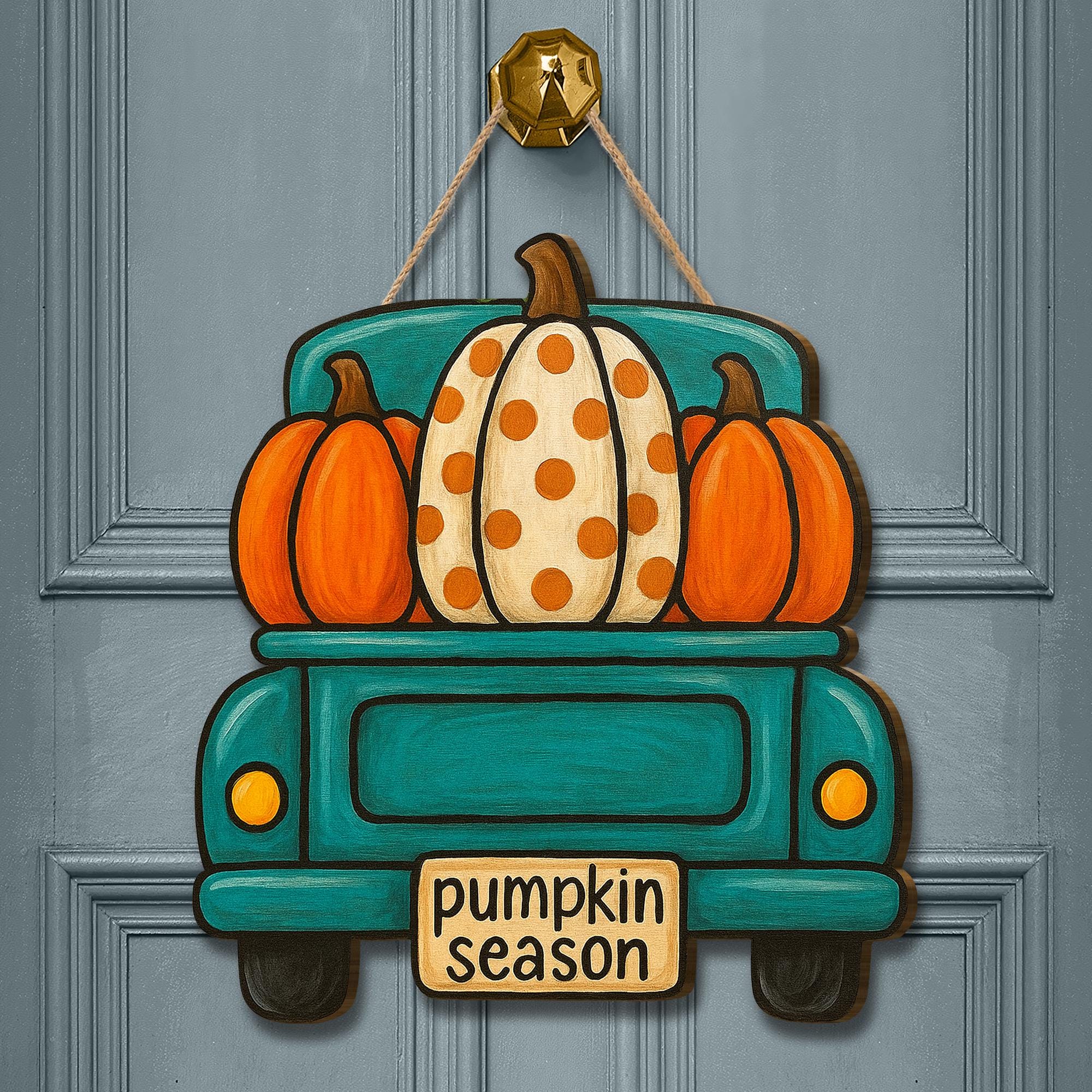 Pumpkin Season Wooden Door Sign, Fall Truck Decor, Autumn Wooden Sign, Farmhouse Pumpkin Decor, Rustic Front Door Hanging