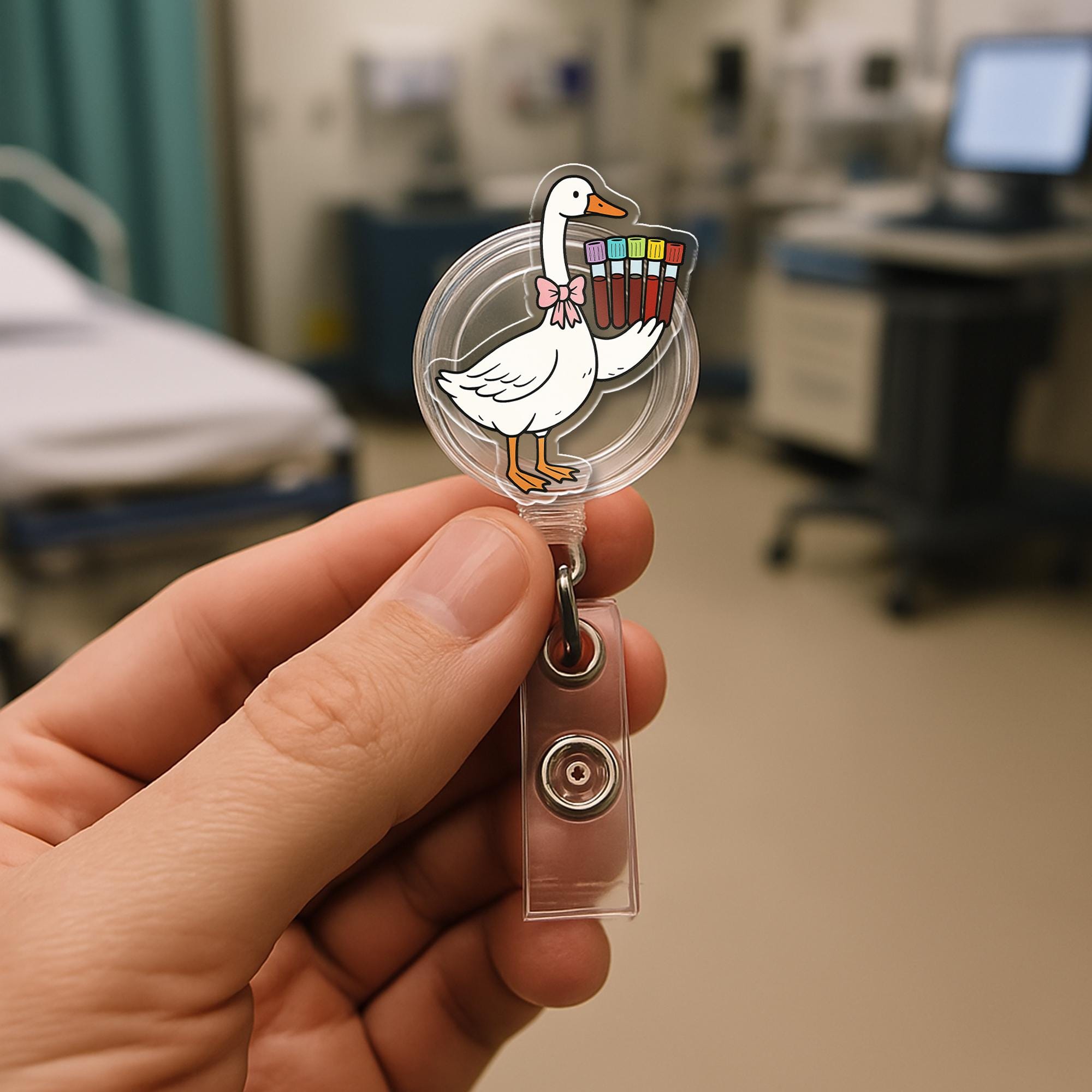 Funny Phlebotomist Badge Reel – Silly Goose Nurse ID Holder – Cute Medical Accessory for Lab Tech, RN, or Healthcare Worker