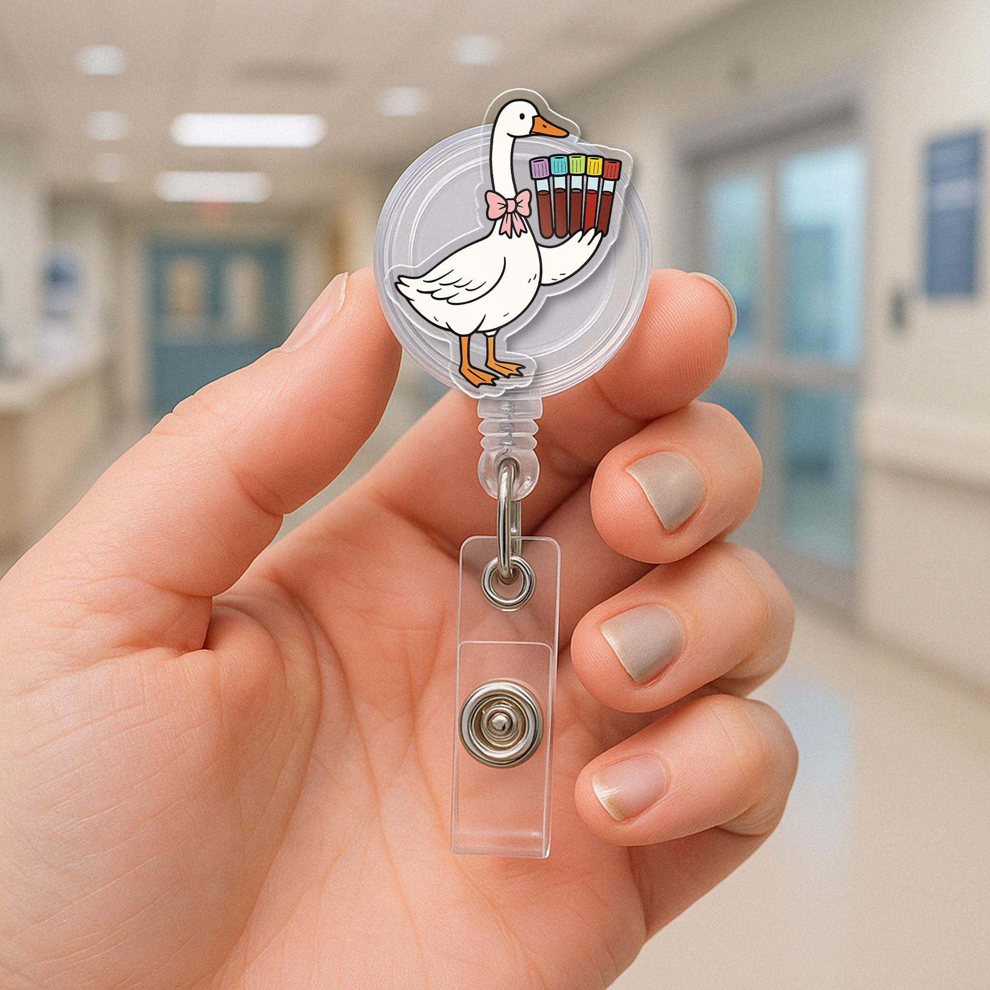 Funny Phlebotomist Badge Reel – Silly Goose Nurse ID Holder – Cute Medical Accessory for Lab Tech, RN, or Healthcare Worker