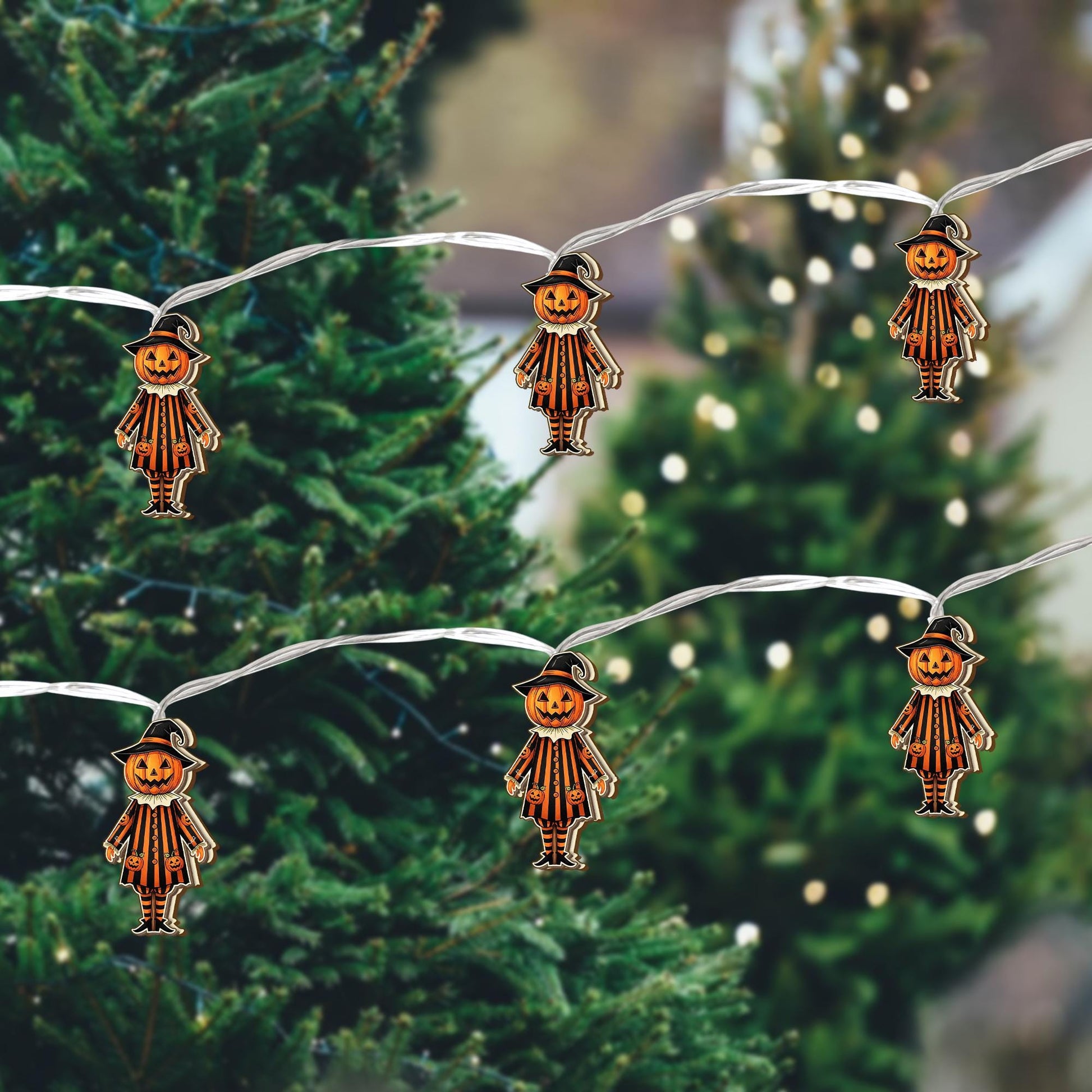 Halloween Pumpkin String Lights – Jack-O’-Lantern Scarecrow Garland – Indoor Fall Decor – Spooky LED Lights for Home or Party