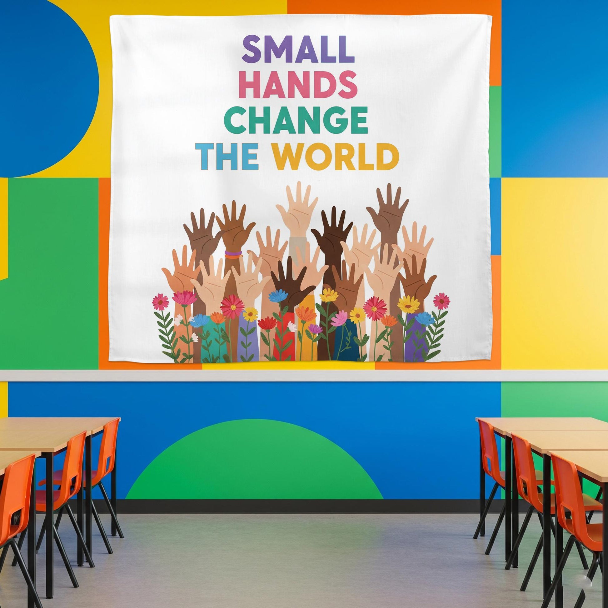 Small Hands Change the World Banner - Diverse Hands Classroom Wall Art, Inclusive Teacher Decor for Preschool & Elementary, Back To School