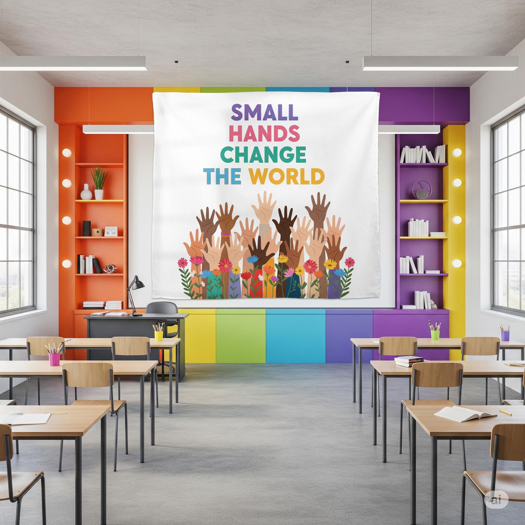 Small Hands Change the World Banner - Diverse Hands Classroom Wall Art, Inclusive Teacher Decor for Preschool & Elementary, Back To School