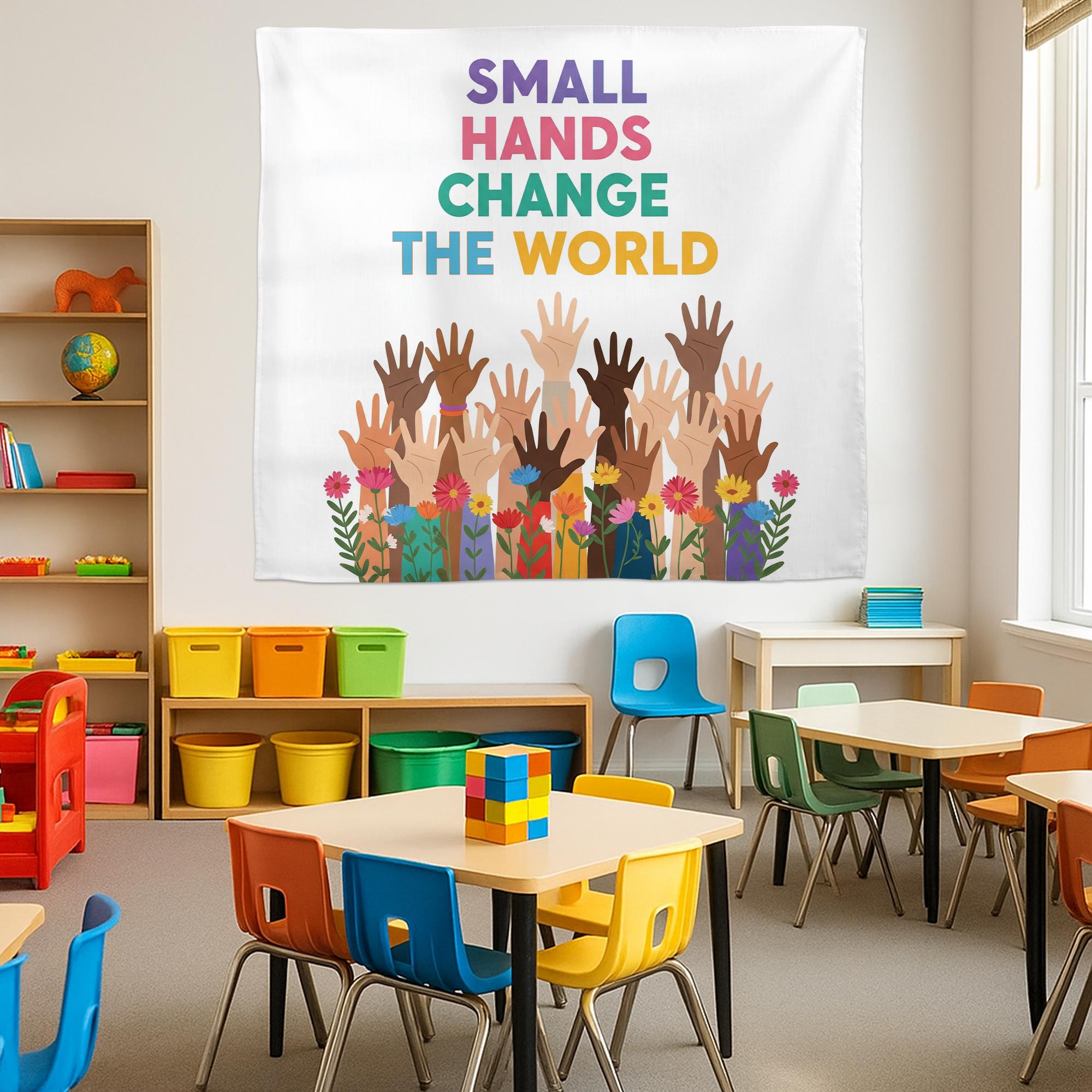 Small Hands Change the World Banner - Diverse Hands Classroom Wall Art, Inclusive Teacher Decor for Preschool & Elementary, Back To School
