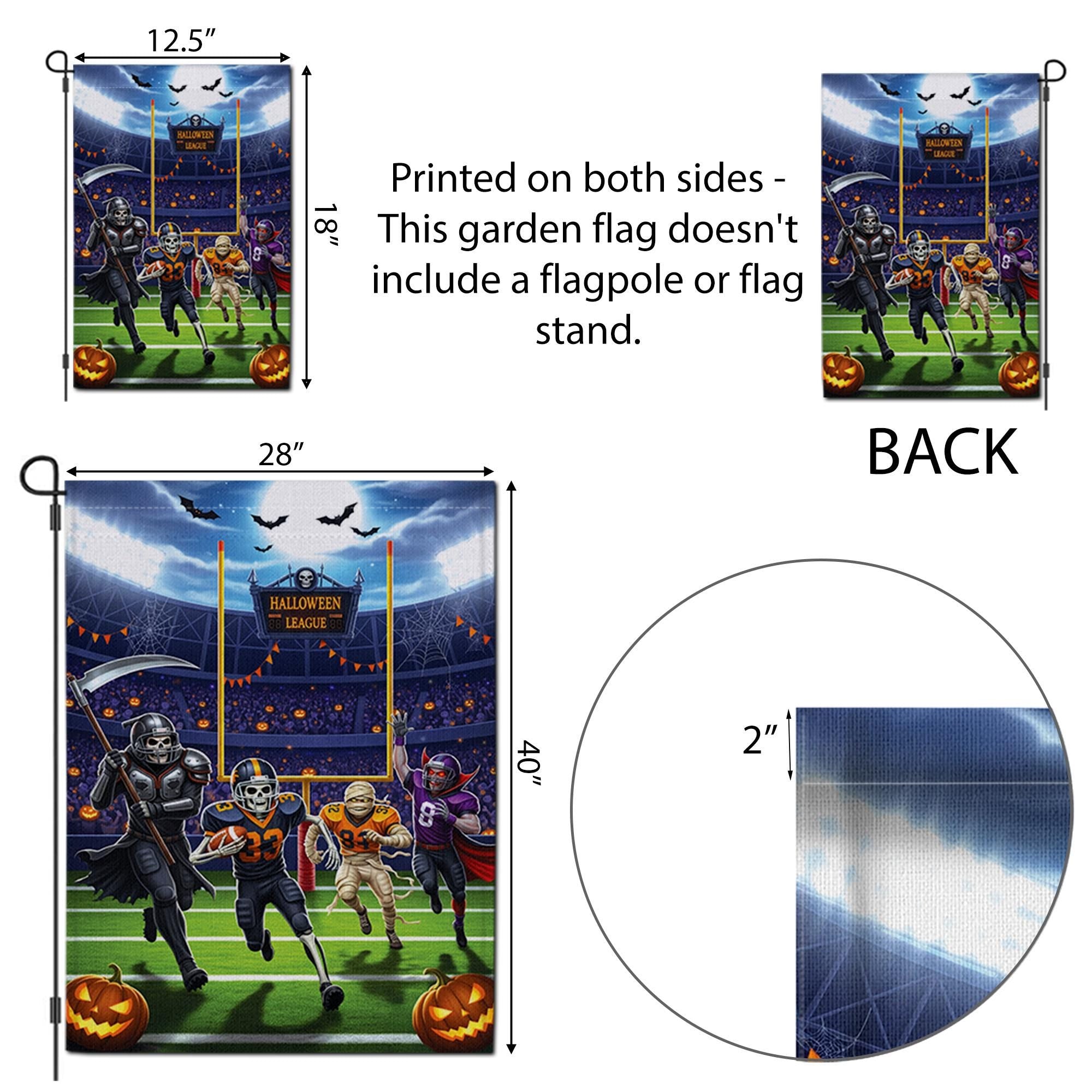 Halloween Football Garden Flag, Funny Spooky League Yard Decor with Skeleton Vampire Mummy Players, Fall Outdoor Sports Decoration