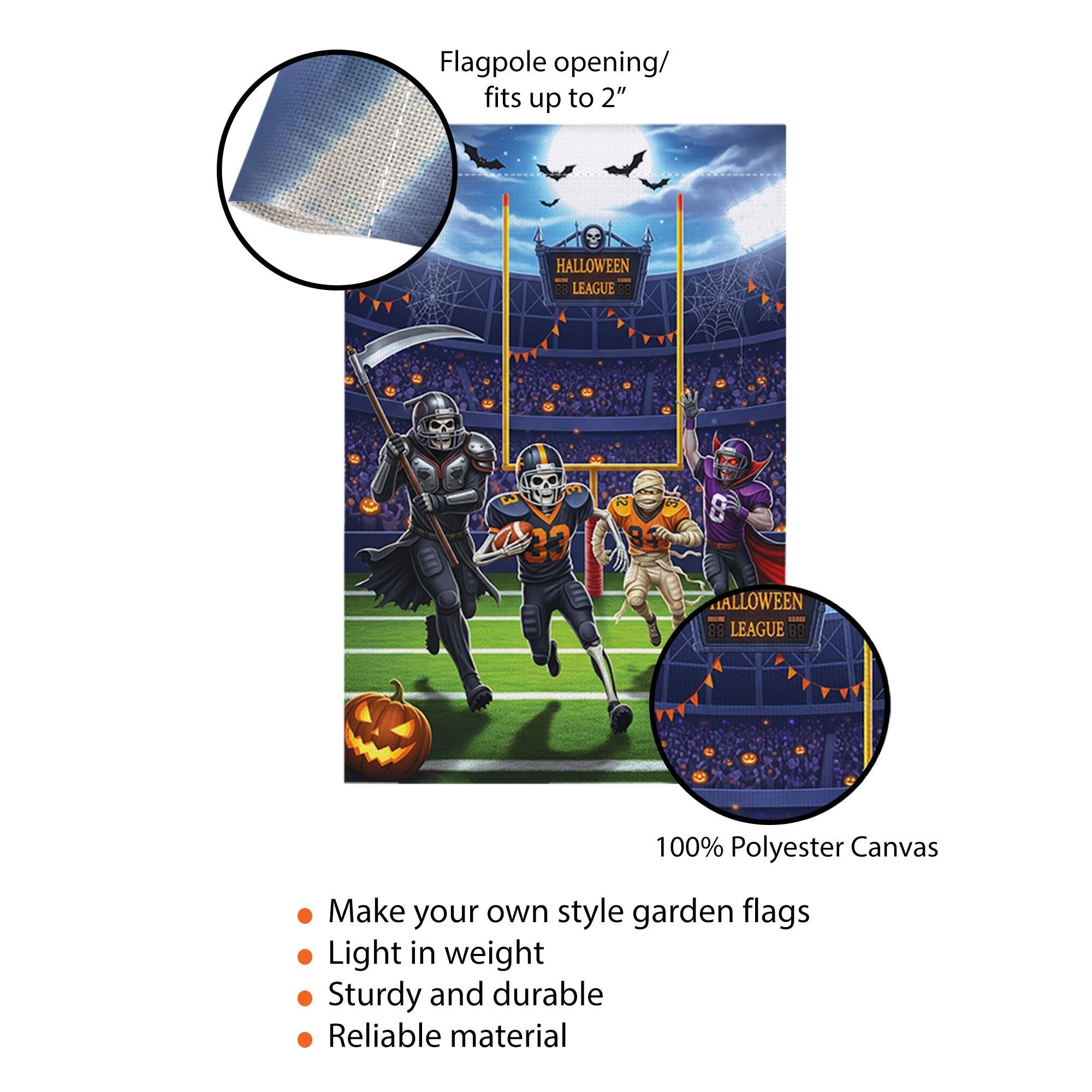 Halloween Football Garden Flag, Funny Spooky League Yard Decor with Skeleton Vampire Mummy Players, Fall Outdoor Sports Decoration