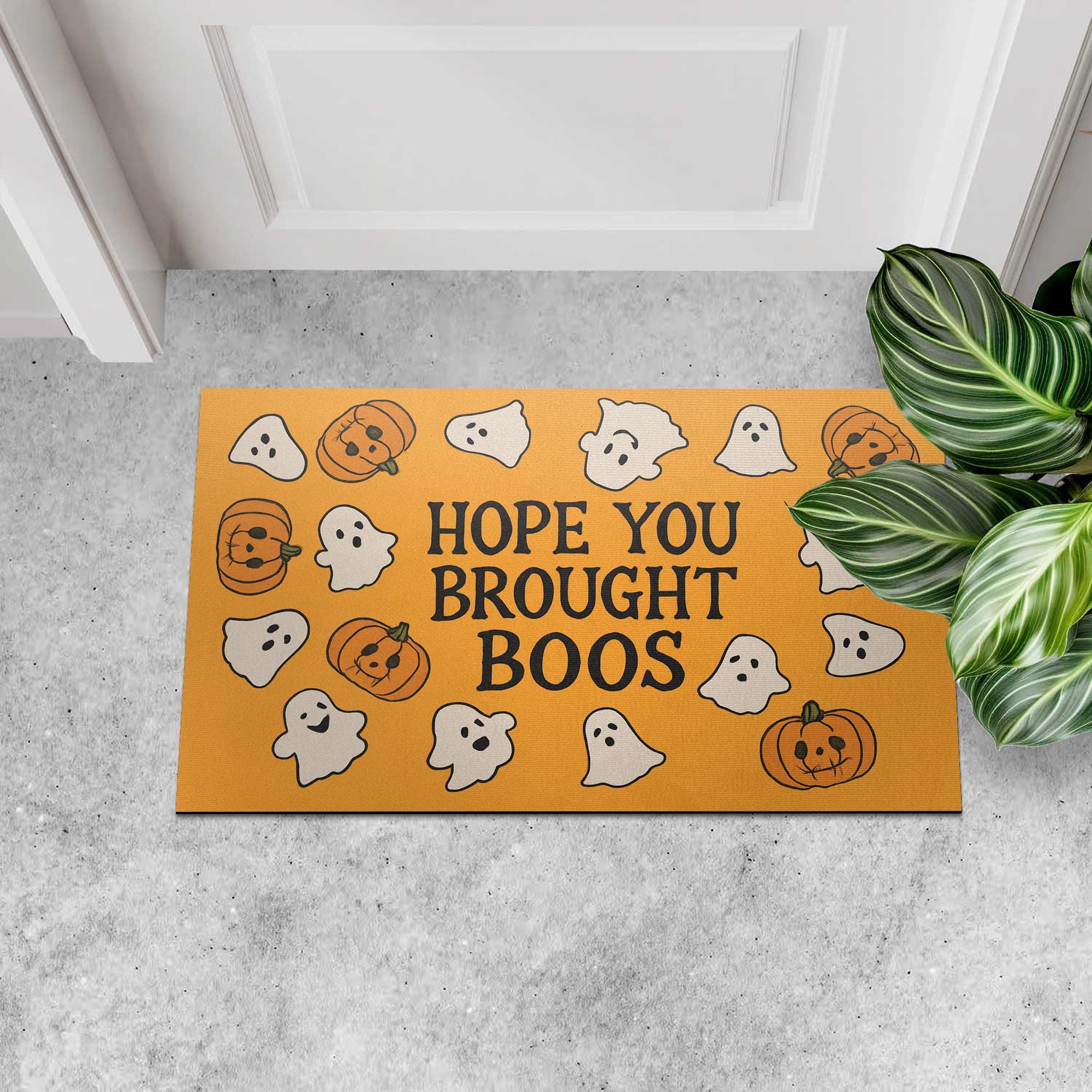 Funny Halloween Doormat – “Hope You Brought Boos” Ghost & Pumpkin Rug – Spooky Cute Porch Decor – Fall Welcome Mat for Guests