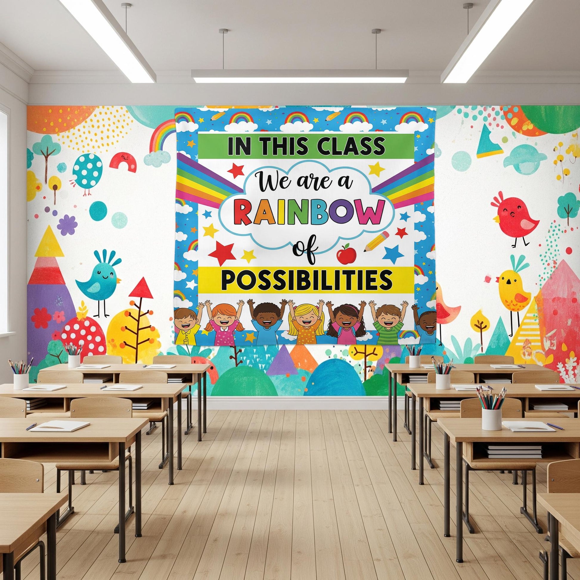 In This Class We Are a Rainbow of Possibilities Tapestry, Colorful Classroom Wall Decor, Motivational Teacher Poster for Kid, Back To School