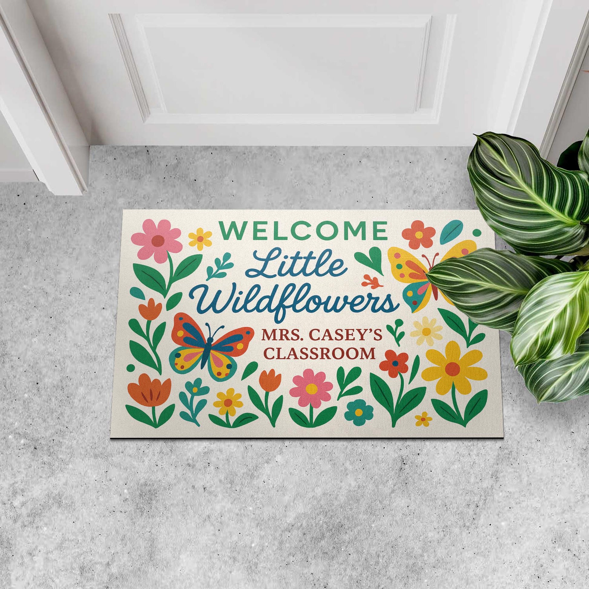 Welcome Little Wildflowers Doormat, Classroom Rug, Back to School Mat, Teacher Door Decor, Personalized Student Welcome Mat