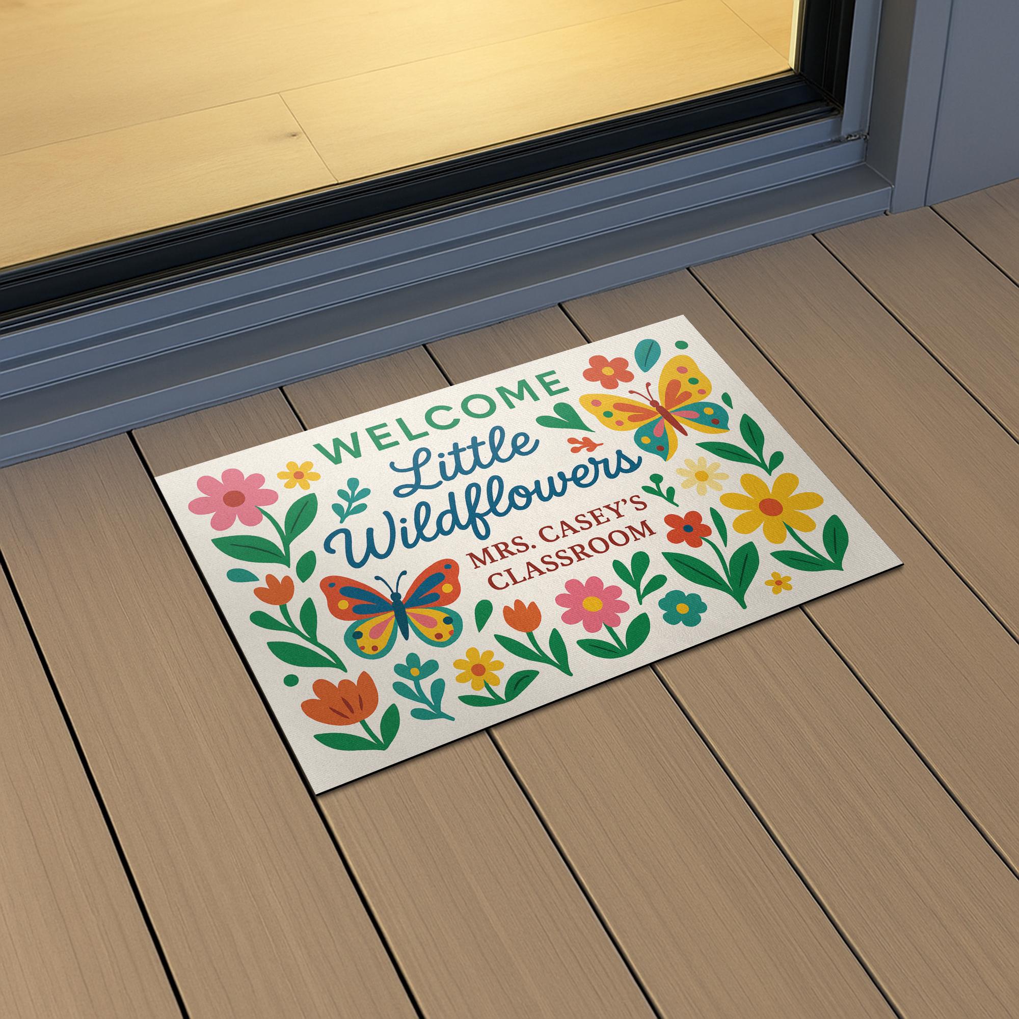 Welcome Little Wildflowers Doormat, Classroom Rug, Back to School Mat, Teacher Door Decor, Personalized Student Welcome Mat