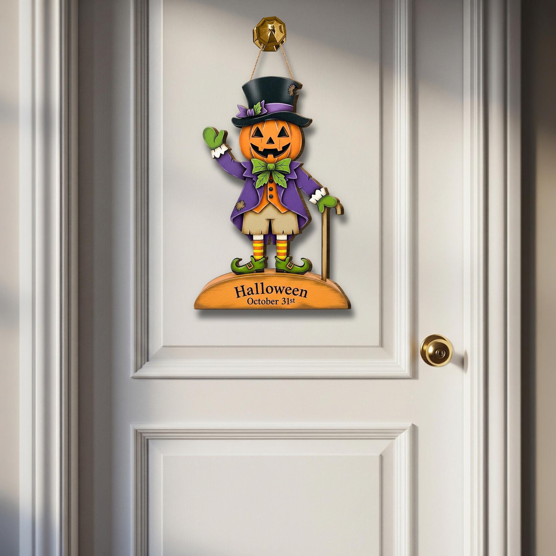 Halloween Pumpkin Man Door Hanger, Jack O Lantern Wall Sign, October 31st Porch Décor, Cute Spooky Fall Decoration, Trick or Treat Welcome