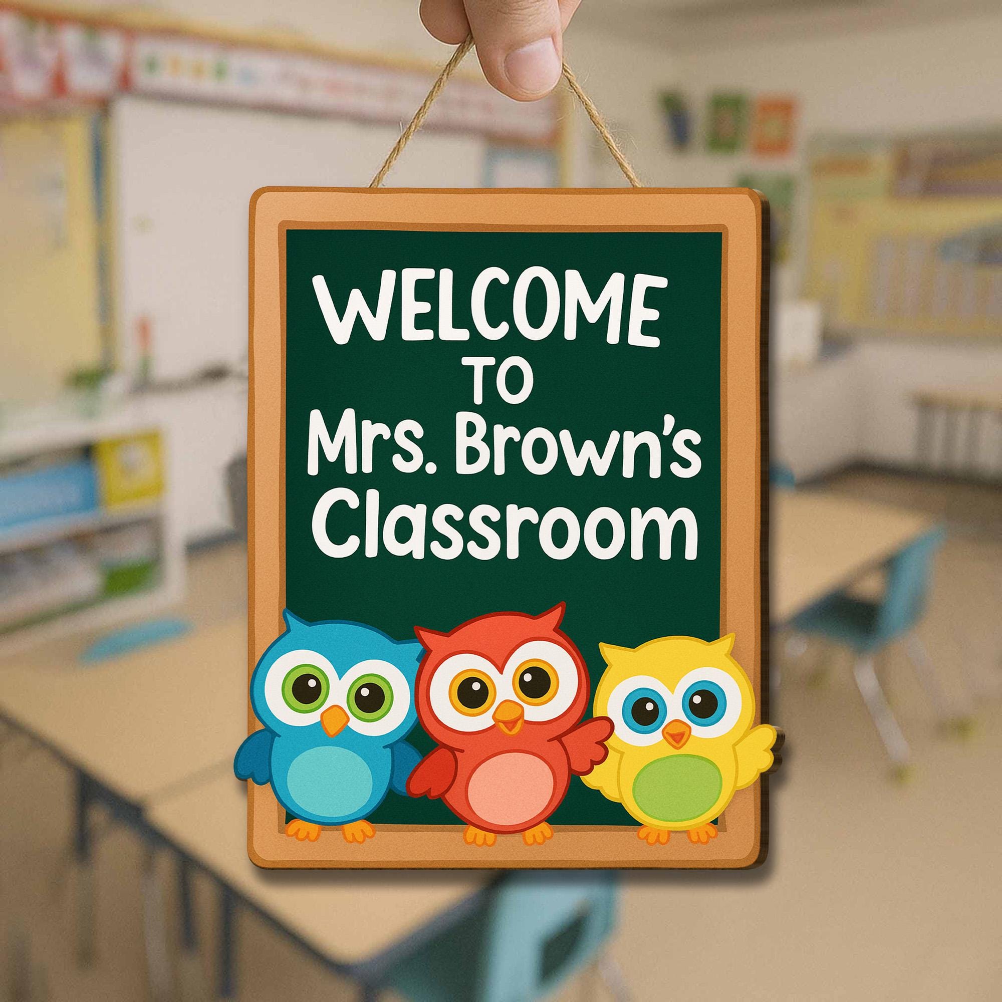 Welcome to Teachers Classroom Sign - Cute Owl Teacher Door Hanger, Personalized Classroom Decor for School or Daycare, Back To School Decor