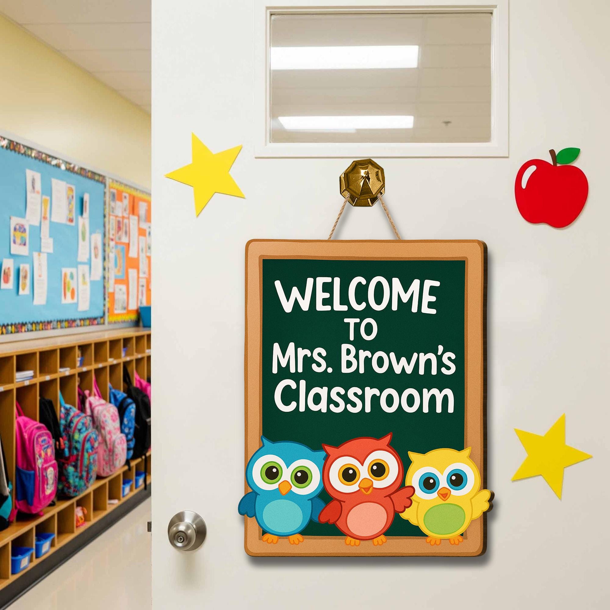 Welcome to Teachers Classroom Sign - Cute Owl Teacher Door Hanger, Personalized Classroom Decor for School or Daycare, Back To School Decor